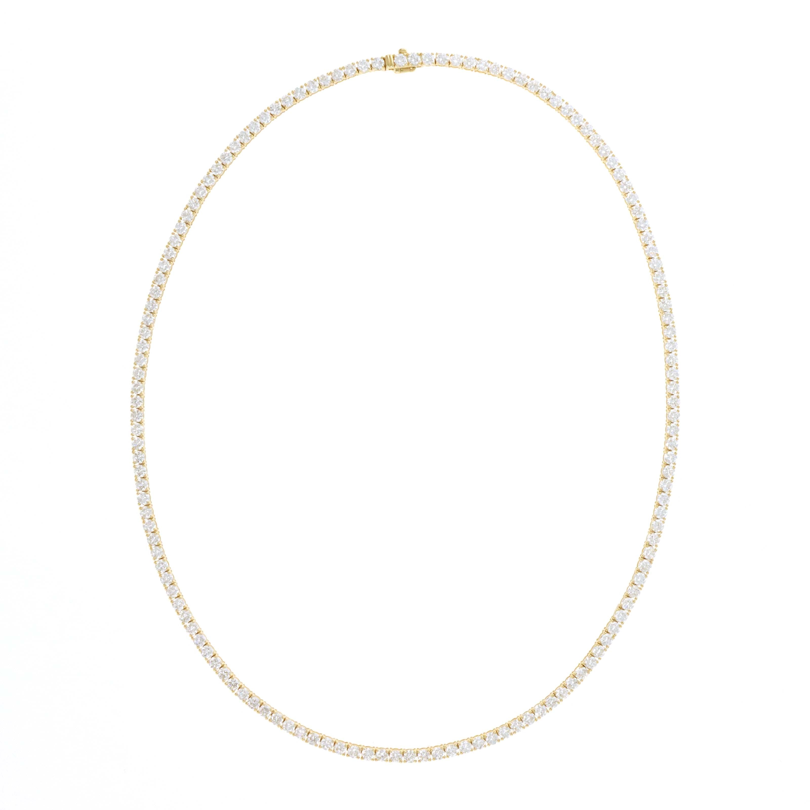 Lab Grown 14 Carat Round Diamond Tennis Necklace 14K Yellow Gold - Queen May