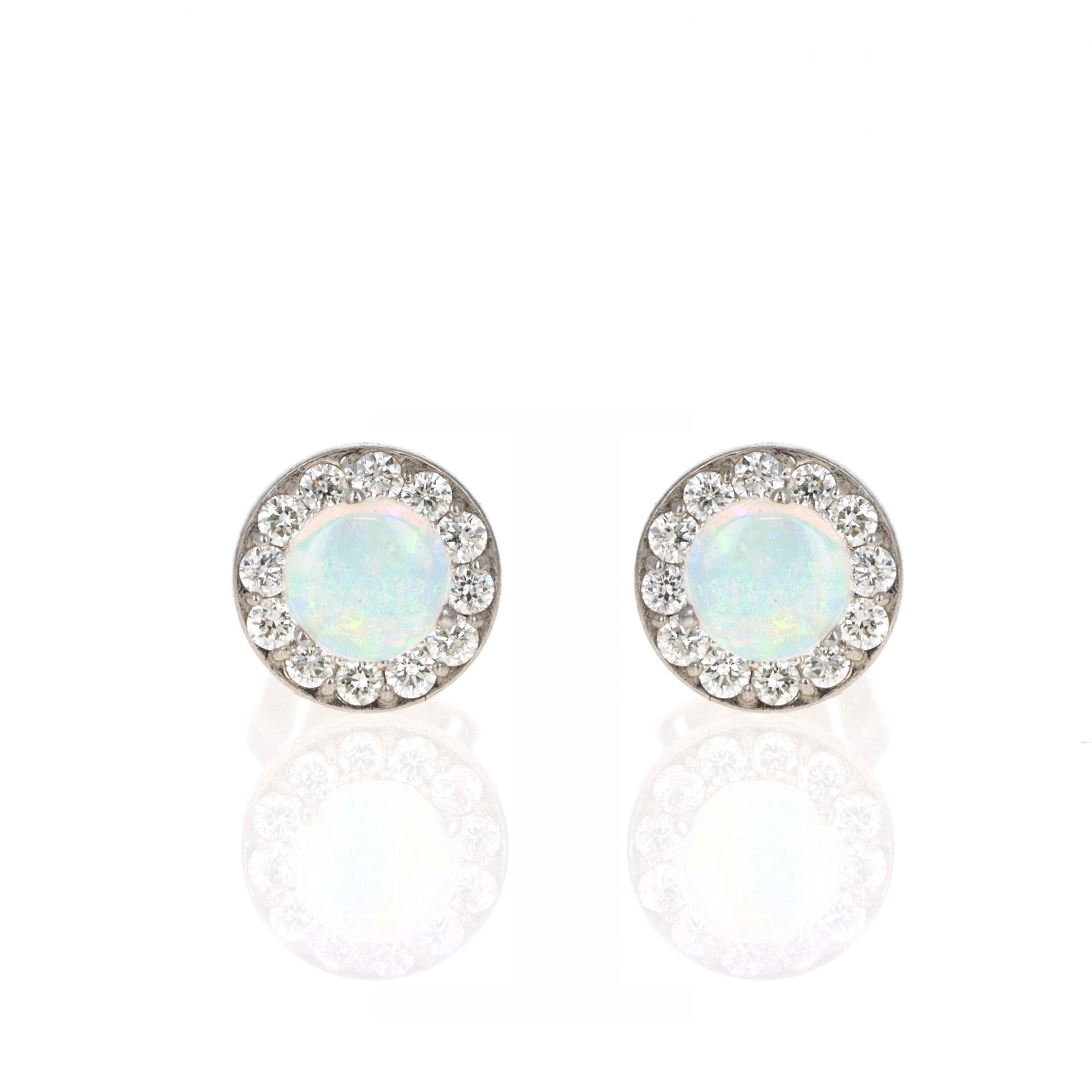 14K White Gold Diamond Halo Birth Stone Stud Earrings - Queen May