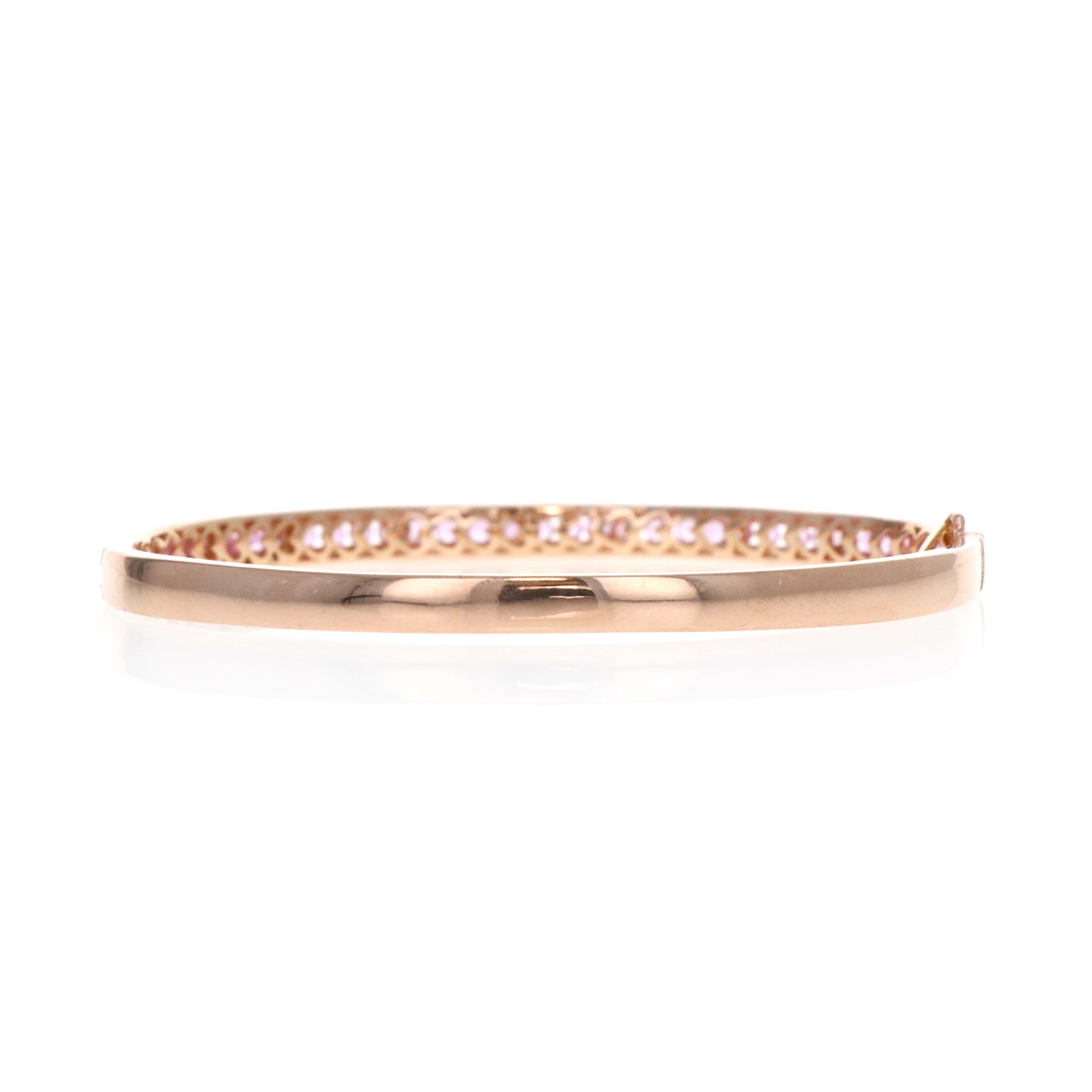 18K Rose Gold 2 Carat Pink Sapphire Diamond Accent Bangle - Queen May