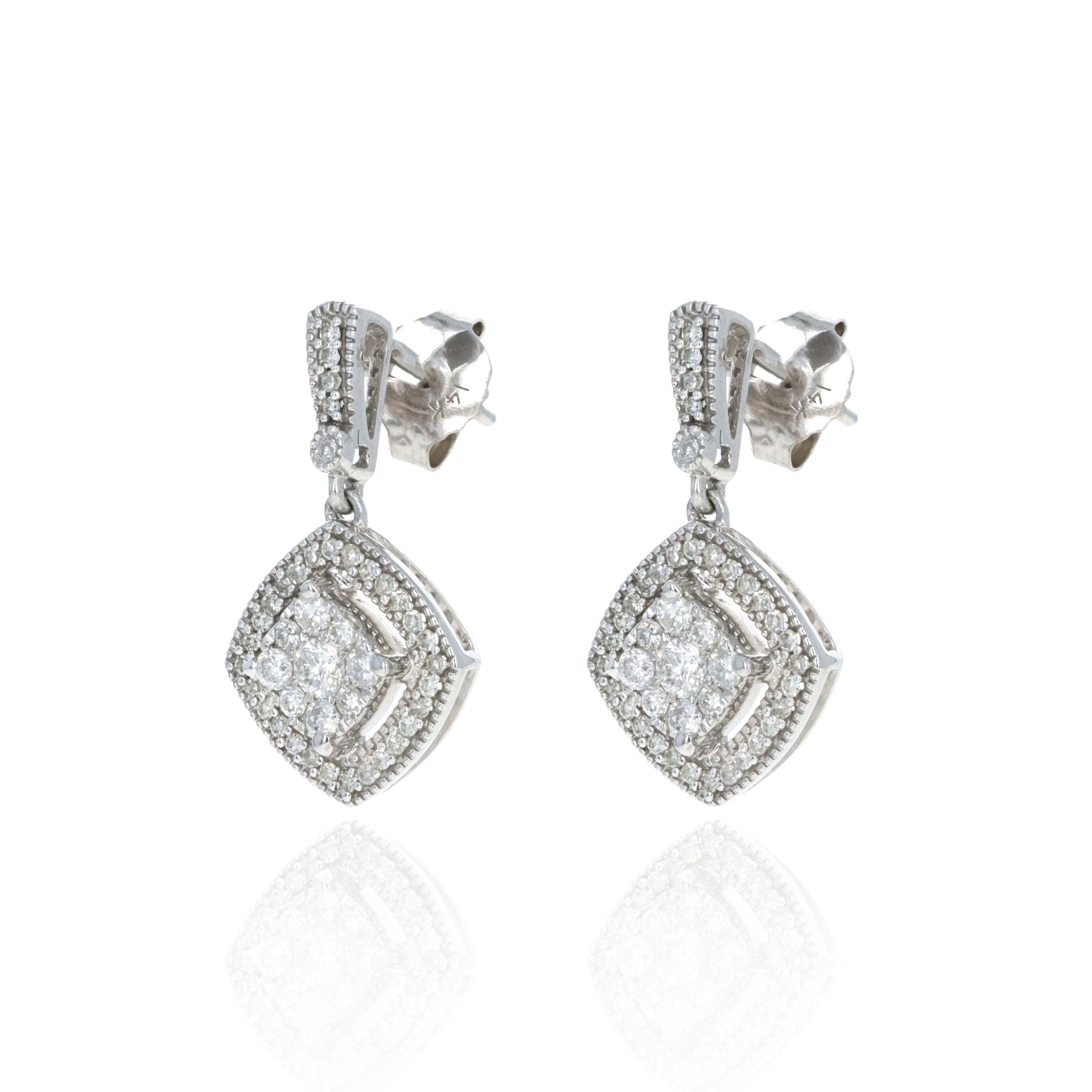 14K White Gold 0.50 Carat Diamond Drop Earrings - Queen May