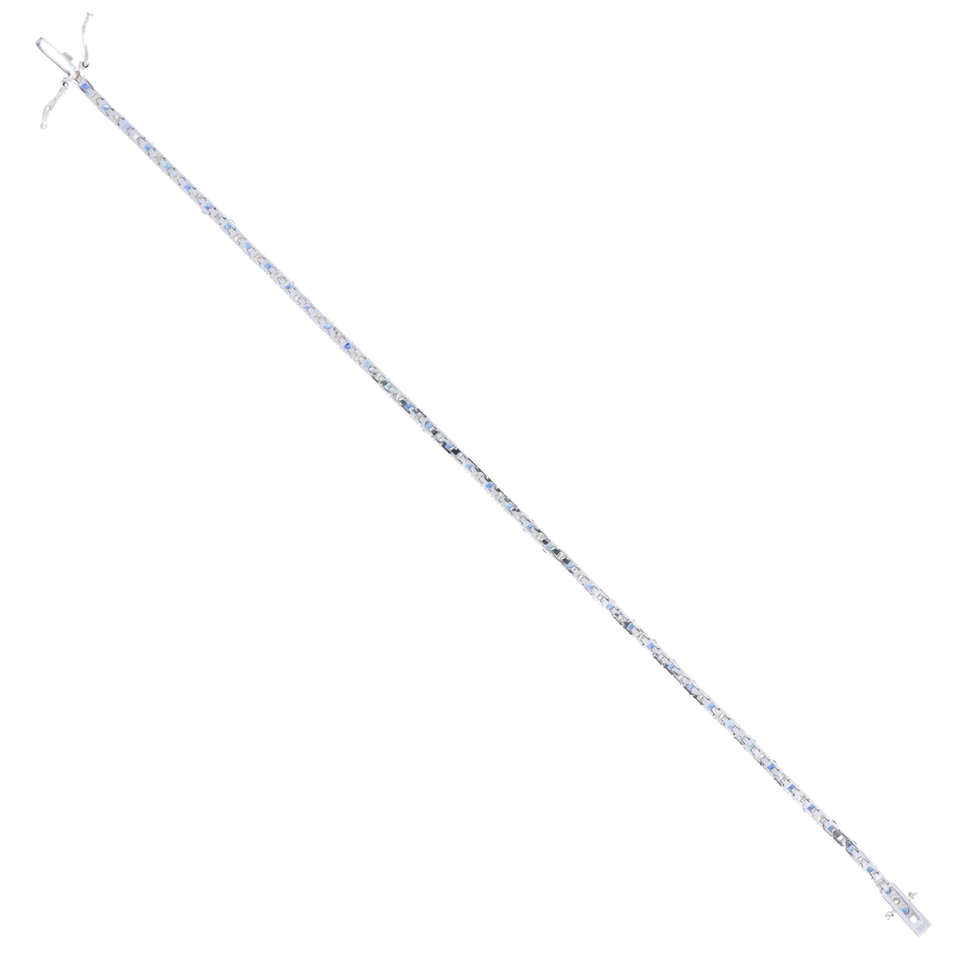 14K White Gold 2.60 Carat Diamond and Sapphire Alternating Tennis Bracelet