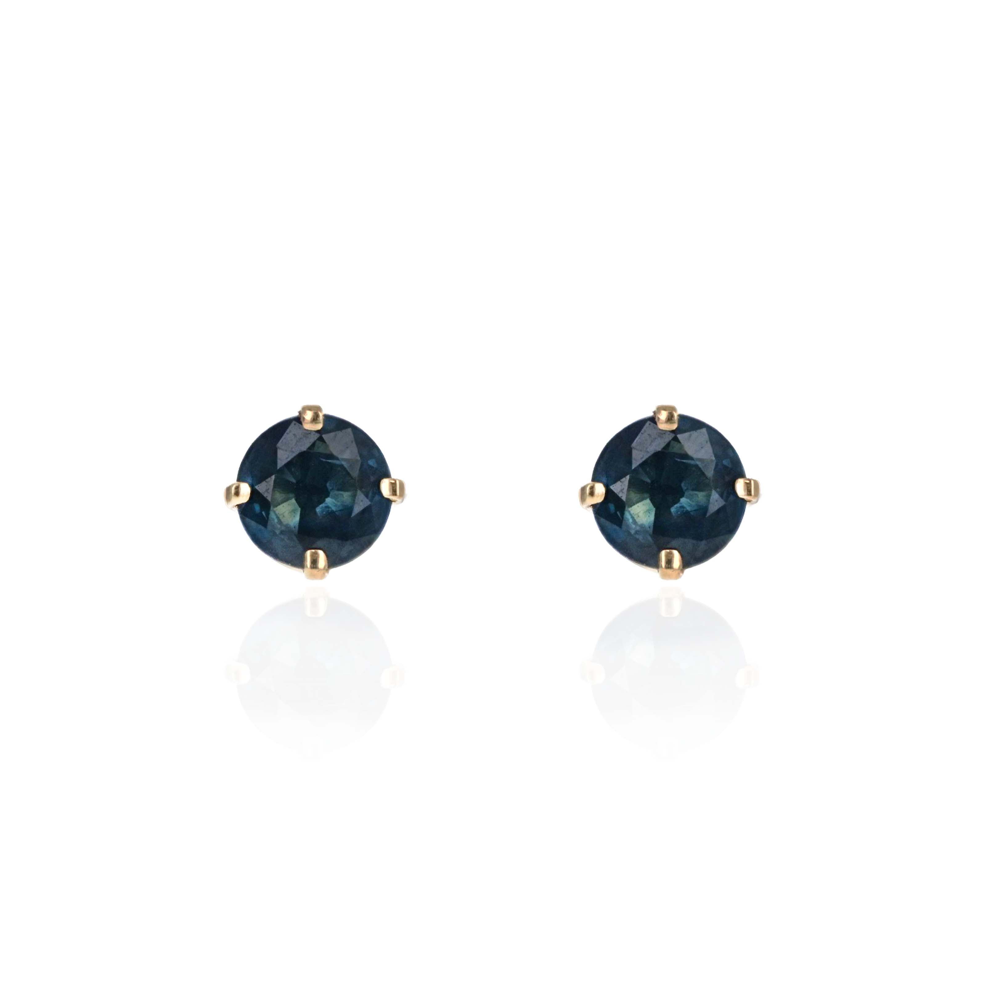14K Yellow Gold 1 Carat Round Sapphire Four Prong Studs - Queen May