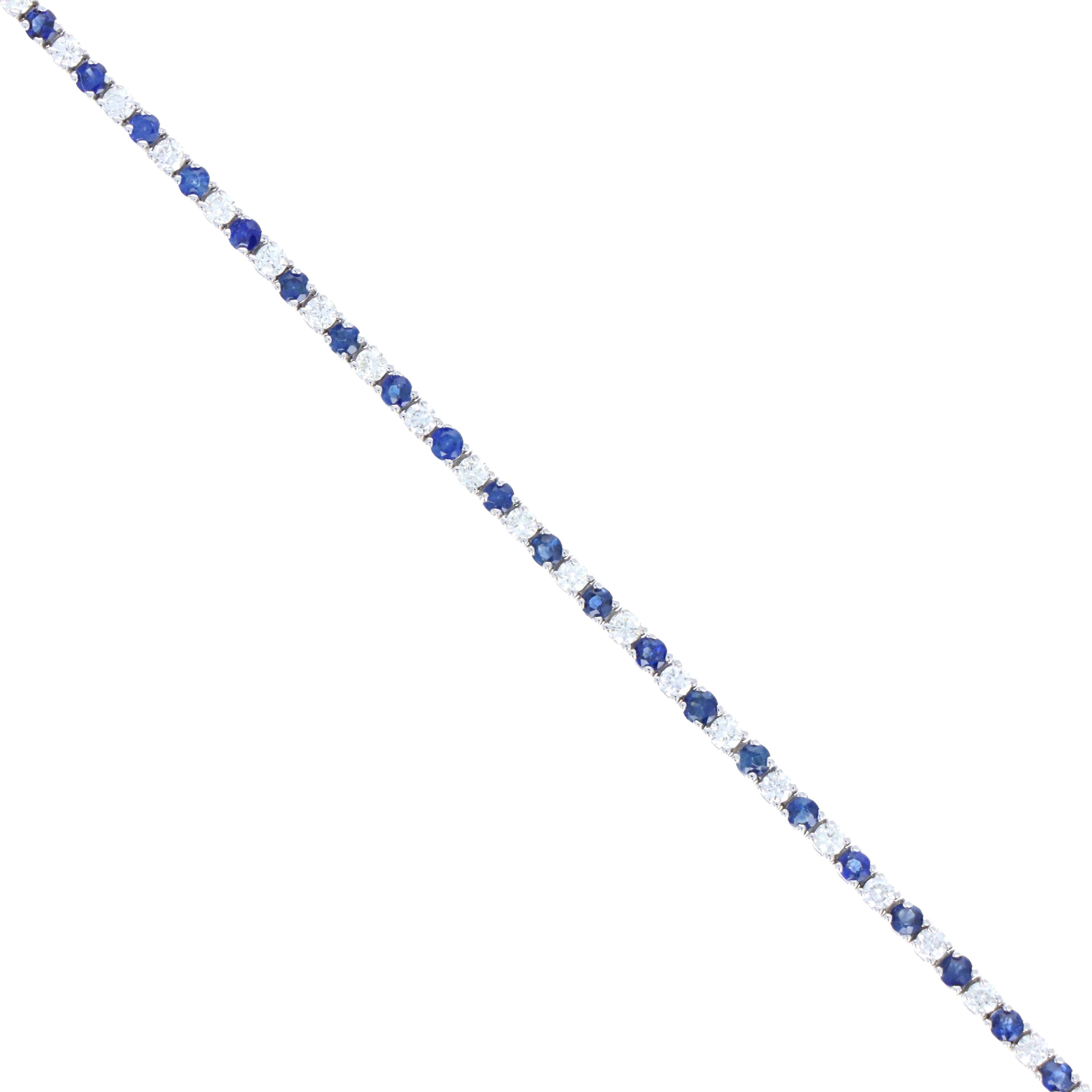 14K White Gold 2.60 Carat Diamond and Sapphire Alternating Tennis Bracelet