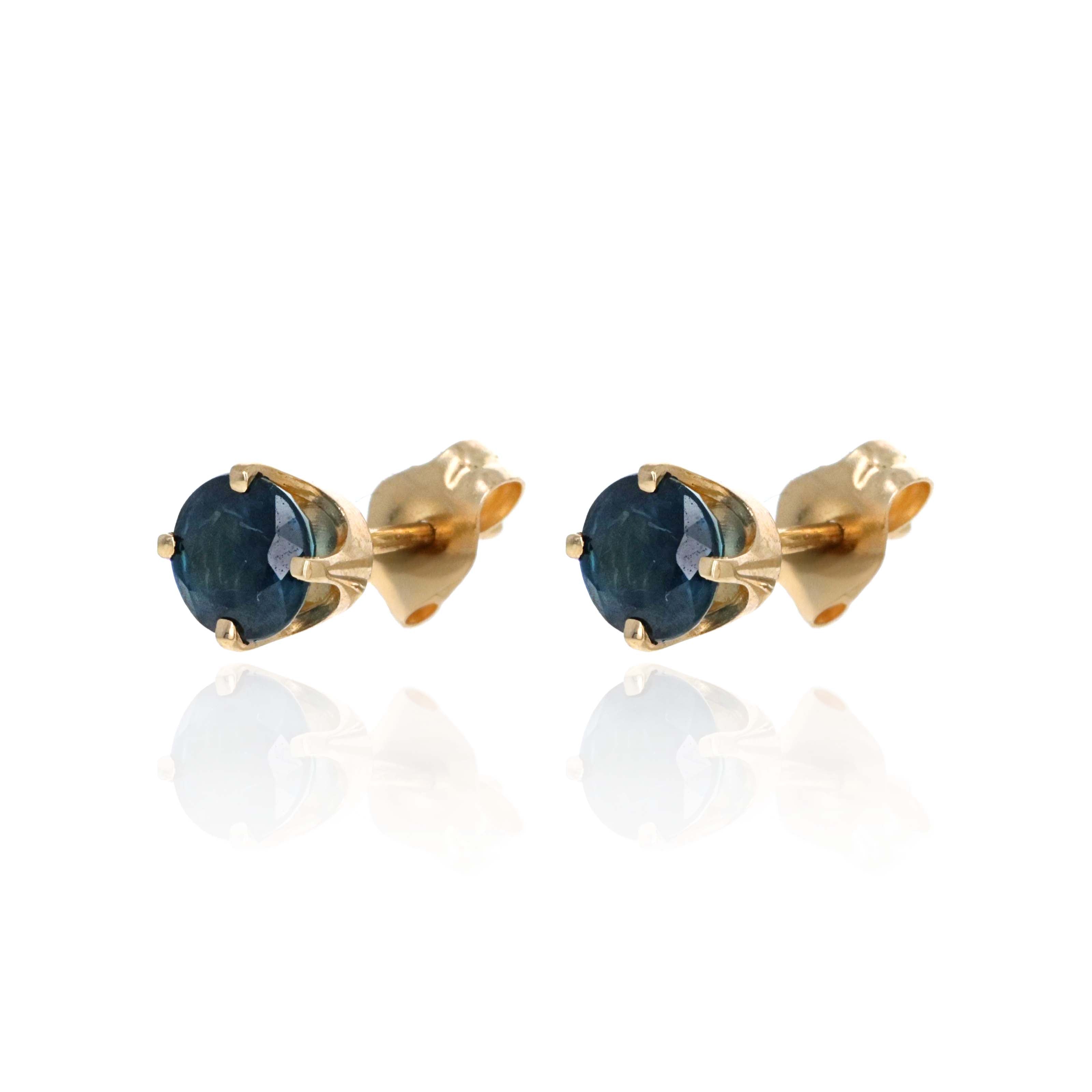 14K Yellow Gold 1 Carat Round Sapphire Four Prong Studs - Queen May