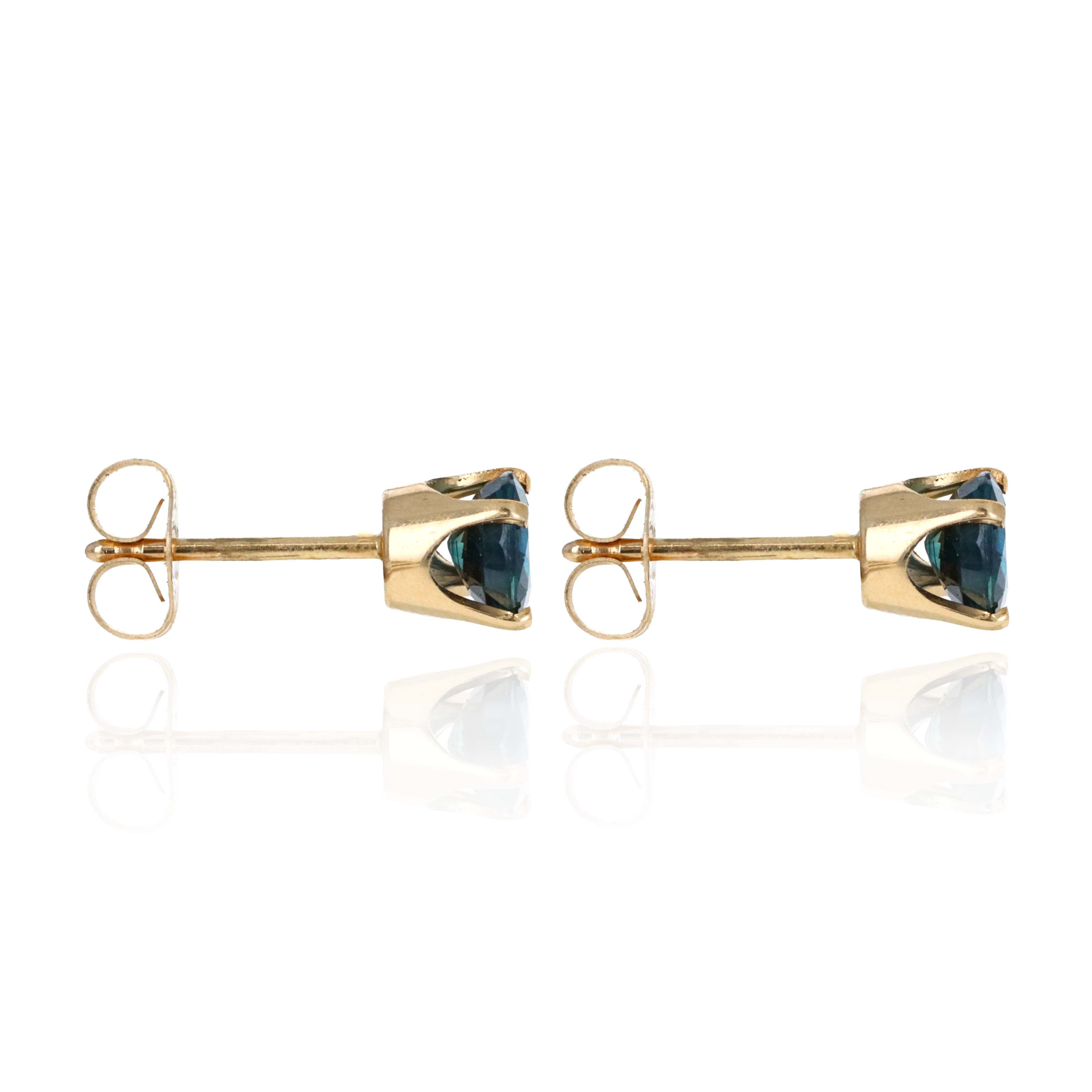 14K Yellow Gold 1 Carat Round Sapphire Four Prong Studs - Queen May