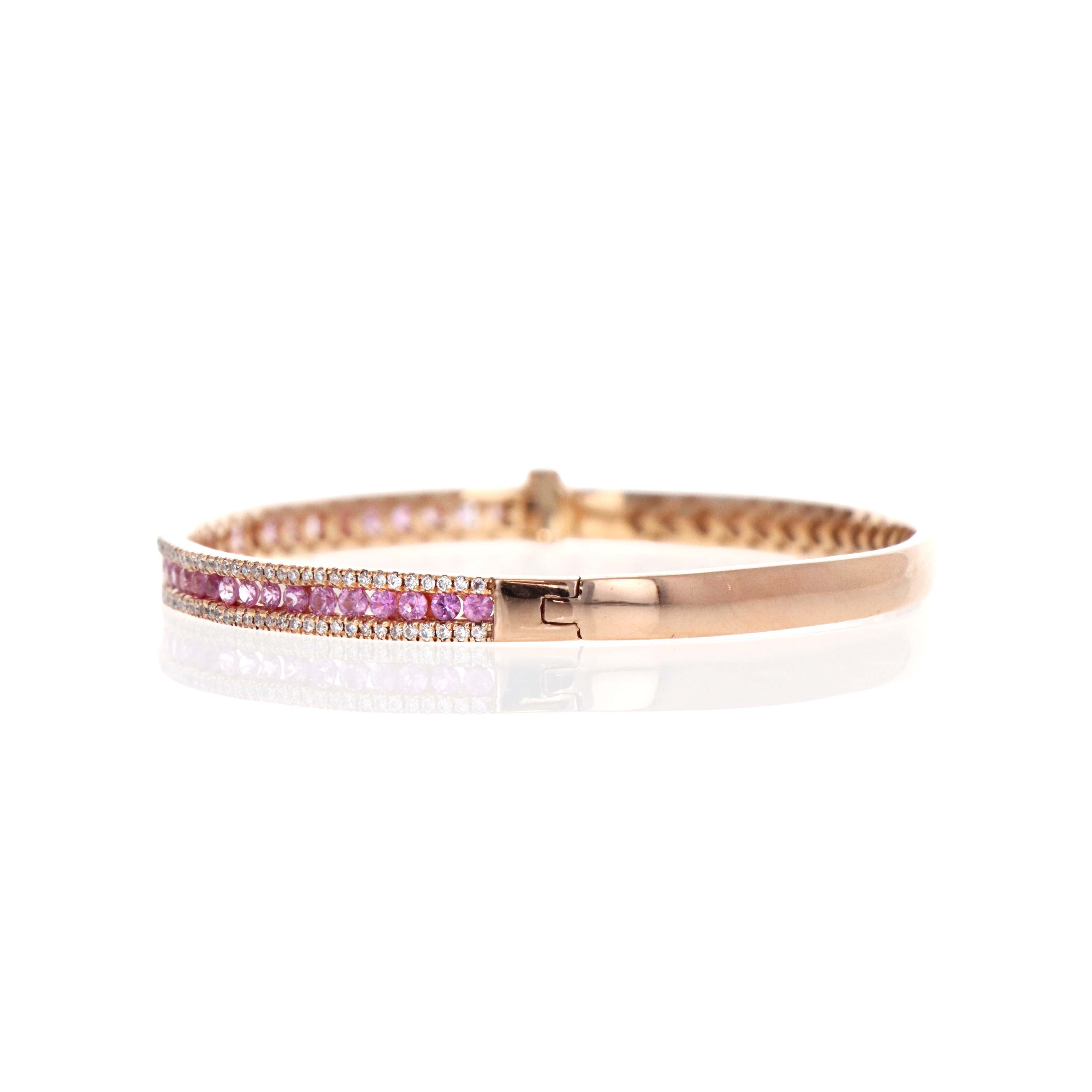 18K Rose Gold 2 Carat Pink Sapphire Diamond Accent Bangle - Queen May