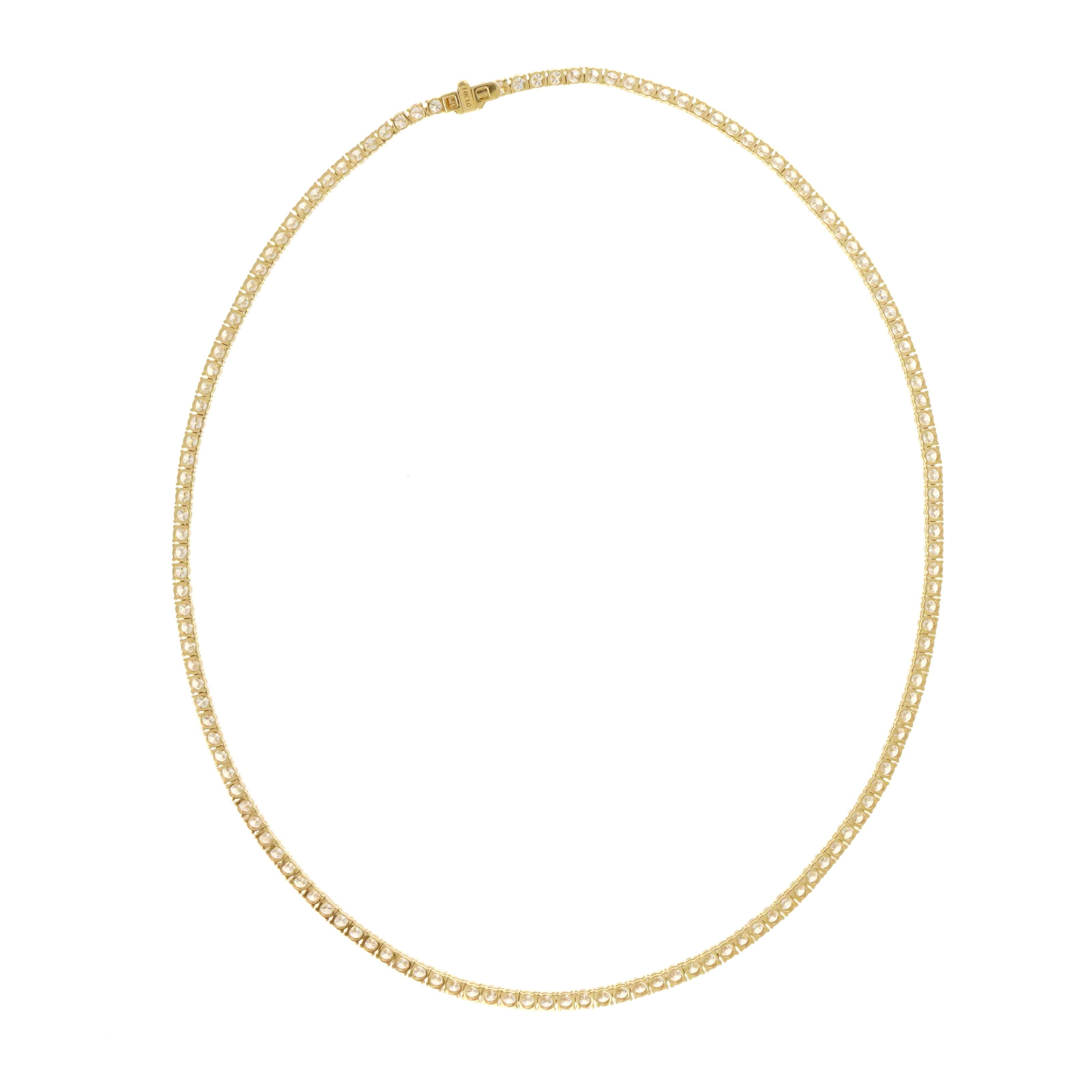 Lab Grown 14 Carat Round Diamond Tennis Necklace 14K Yellow Gold - Queen May