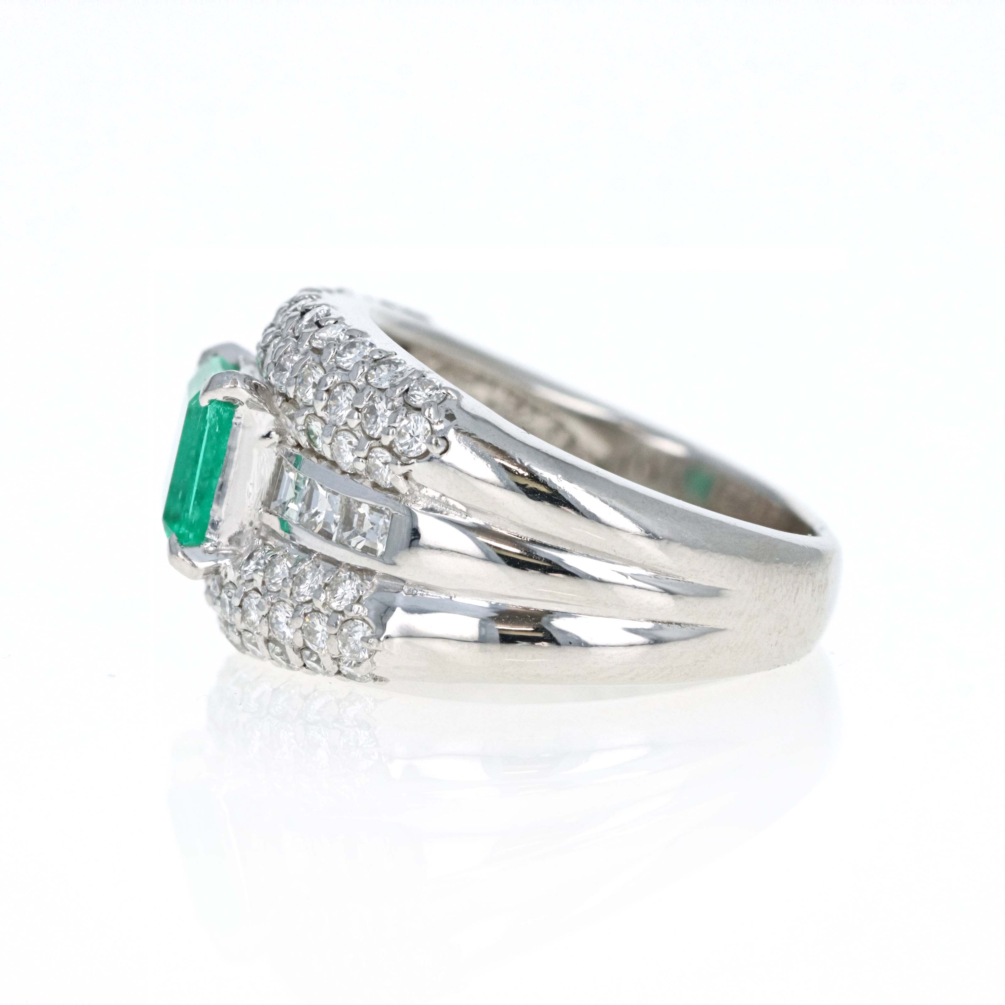 Platinum 1.01 Carat Emerald Diamond Pave Accented Ring - Queen May