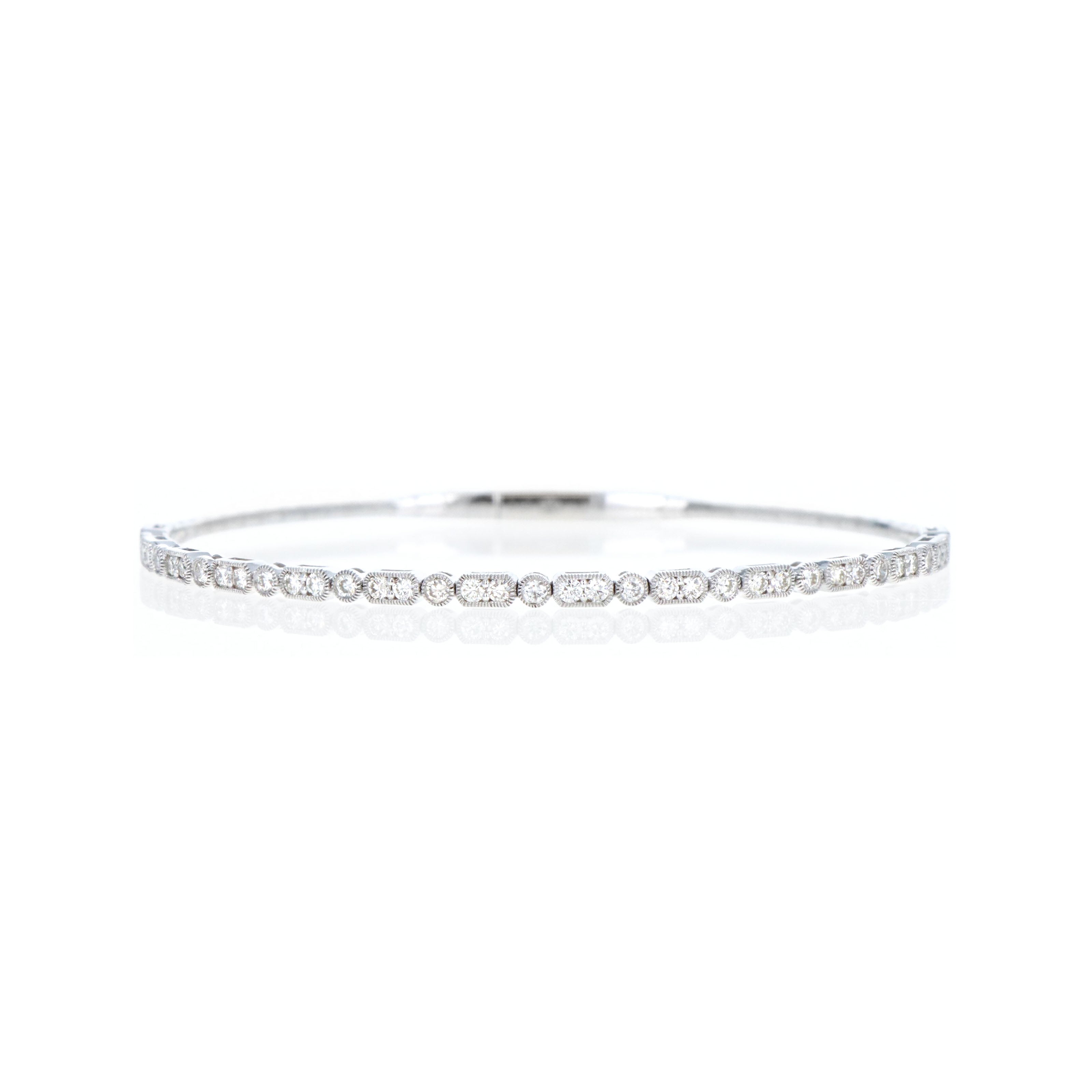 14K White Gold 1 Carat Round Brilliant Diamond Bangle