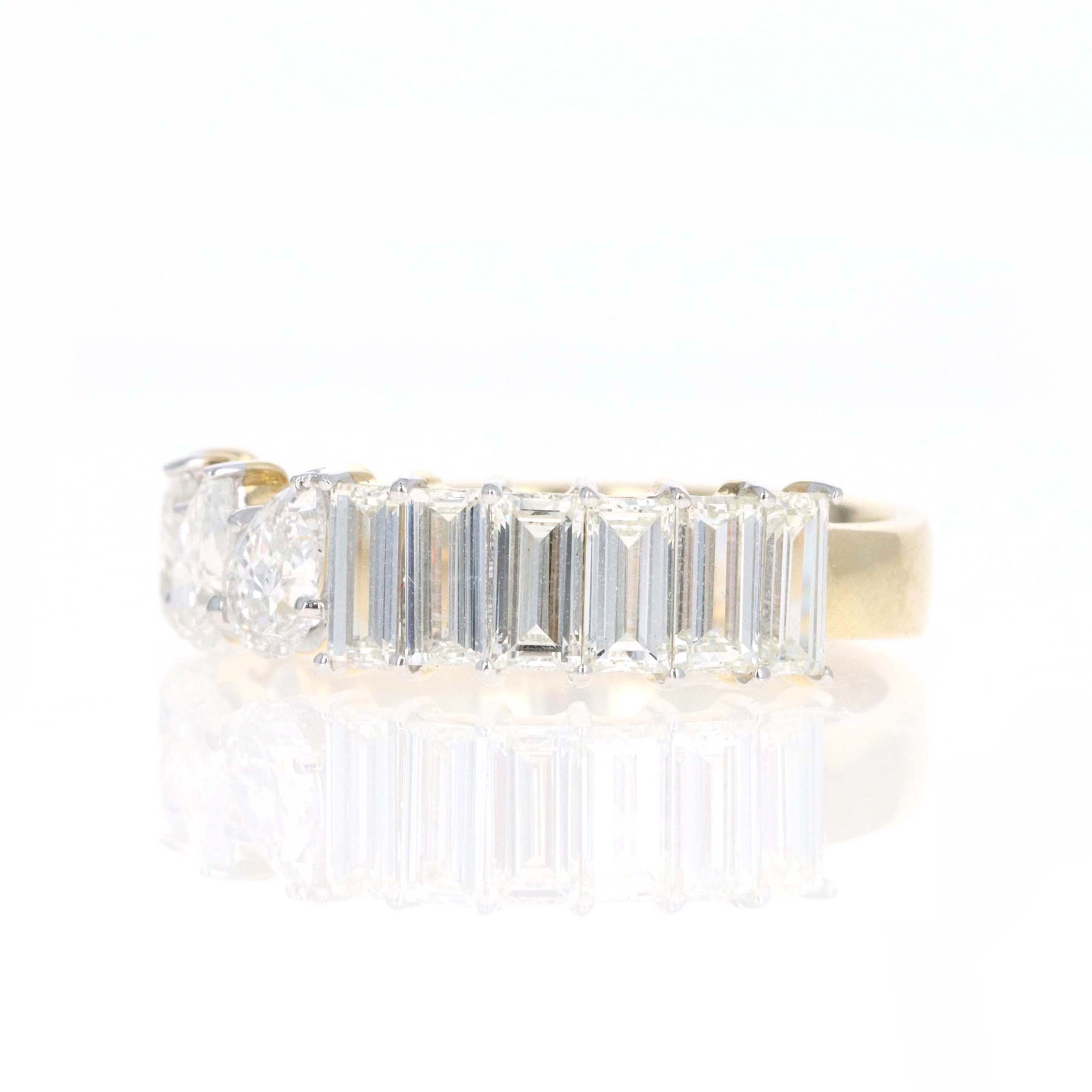 14K Yellow Gold 2.4 Carat Baguette and Pear Cut Diamond Half Band - Queen May