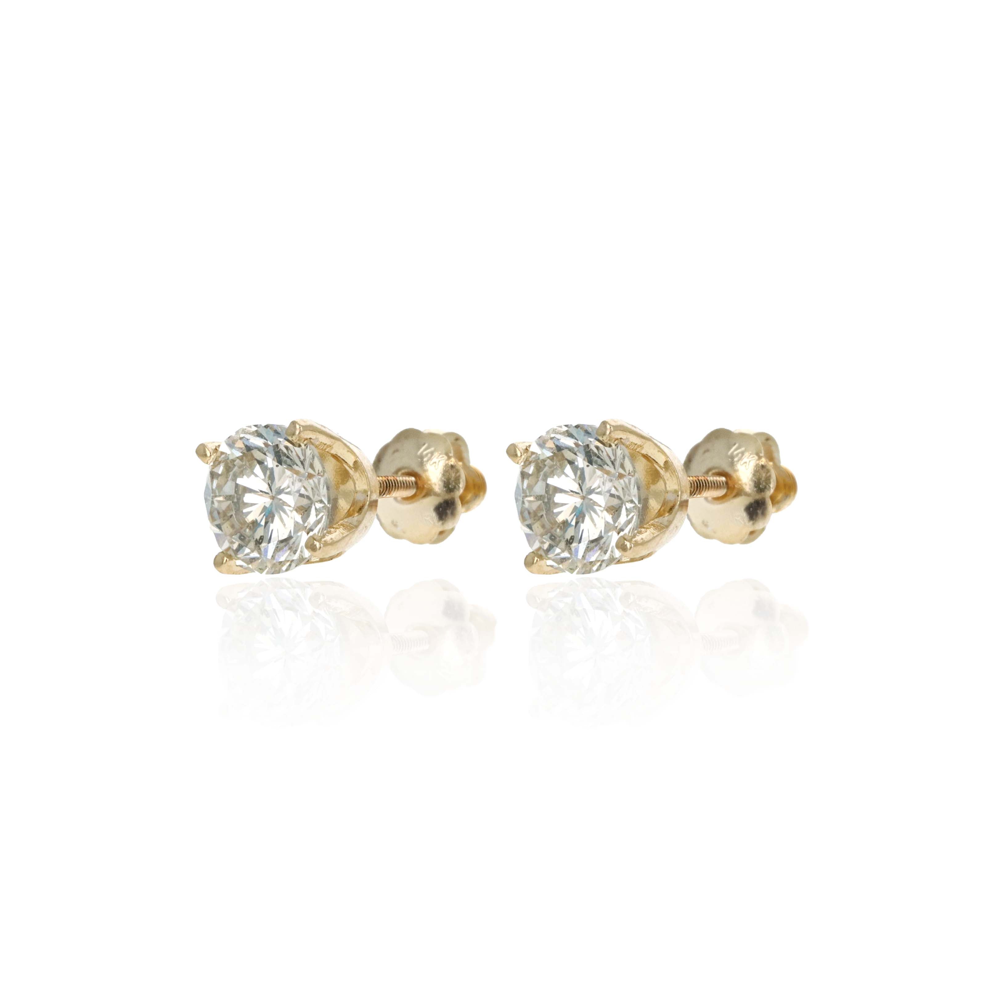 14K Yellow Gold 1.5 Carat Round Diamond Four Prong Martini Studs - Queen May