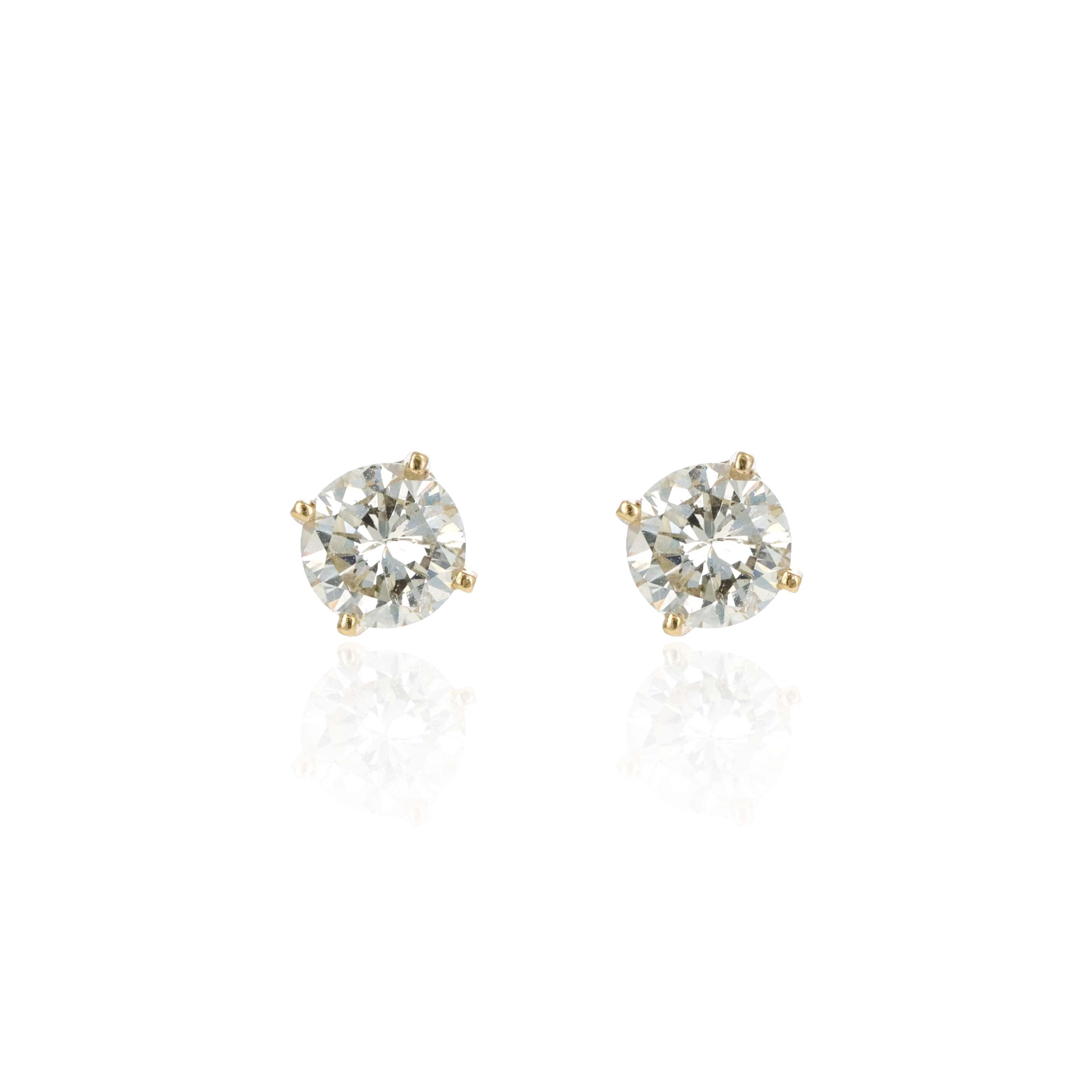 14K Yellow Gold 1.5 Carat Round Diamond Four Prong Martini Studs - Queen May