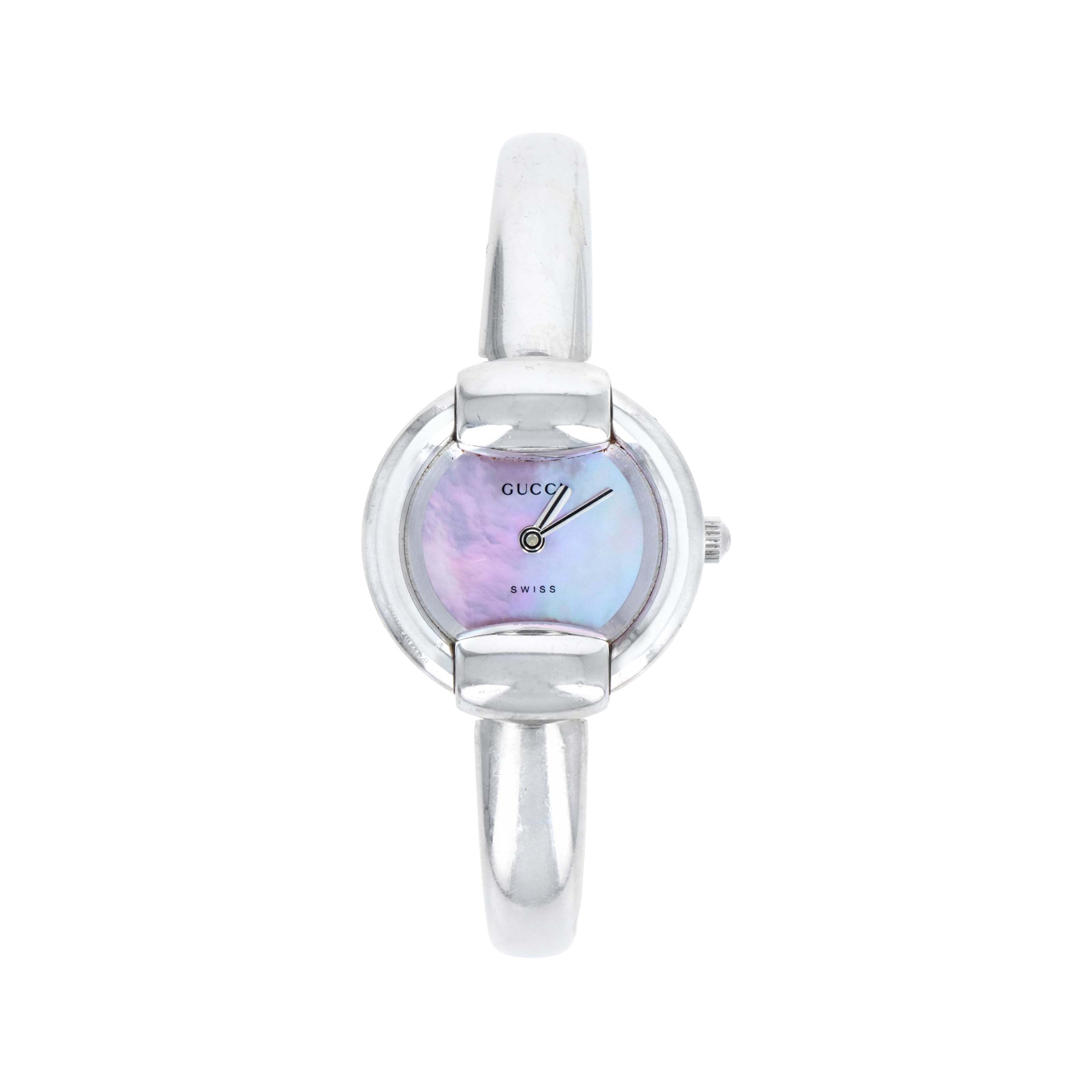 Gucci 1400L Mother of Pearl Silver Bangle Watch - Queen May