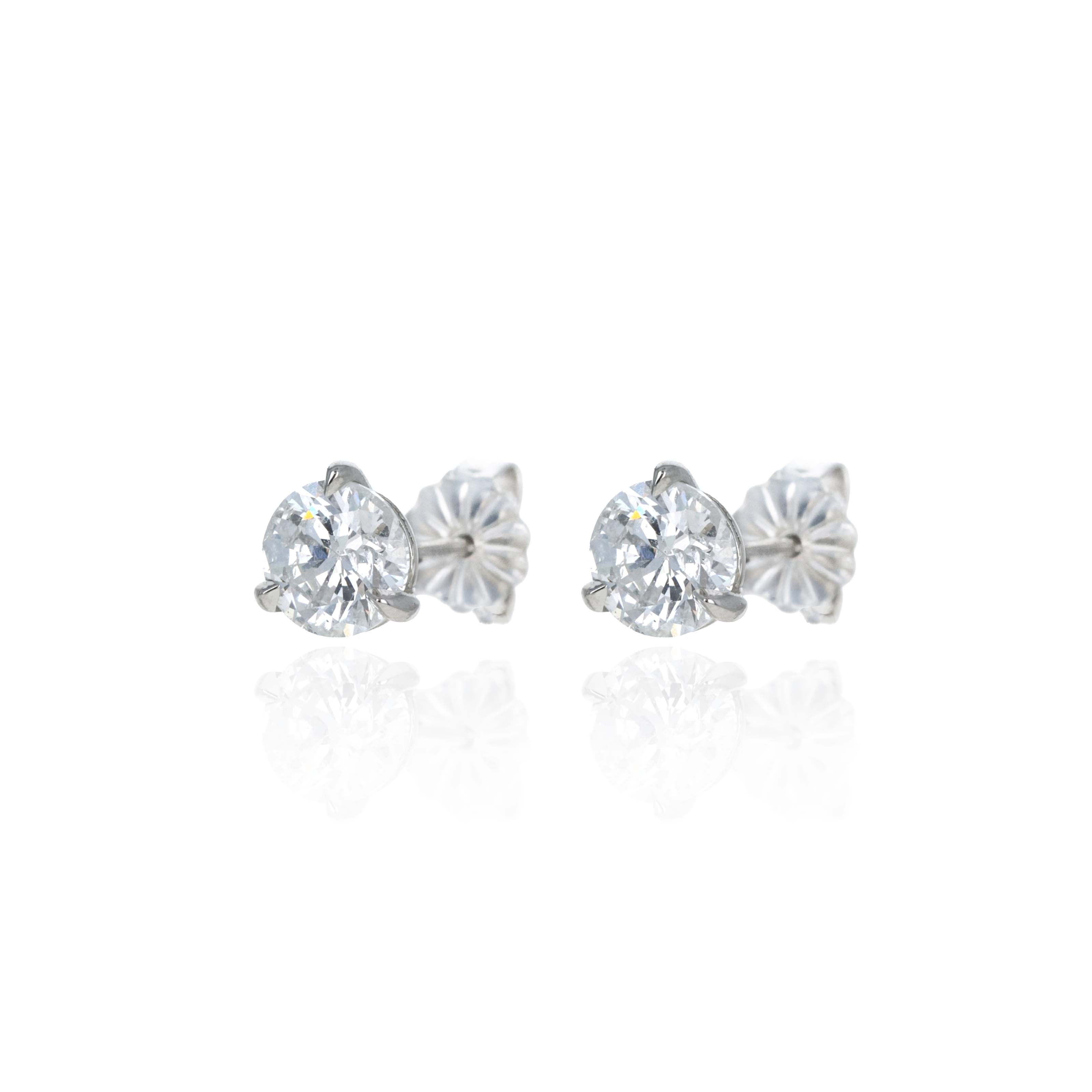 14K White Gold 1.47 Carat Three Prong Martini Studs - Queen May