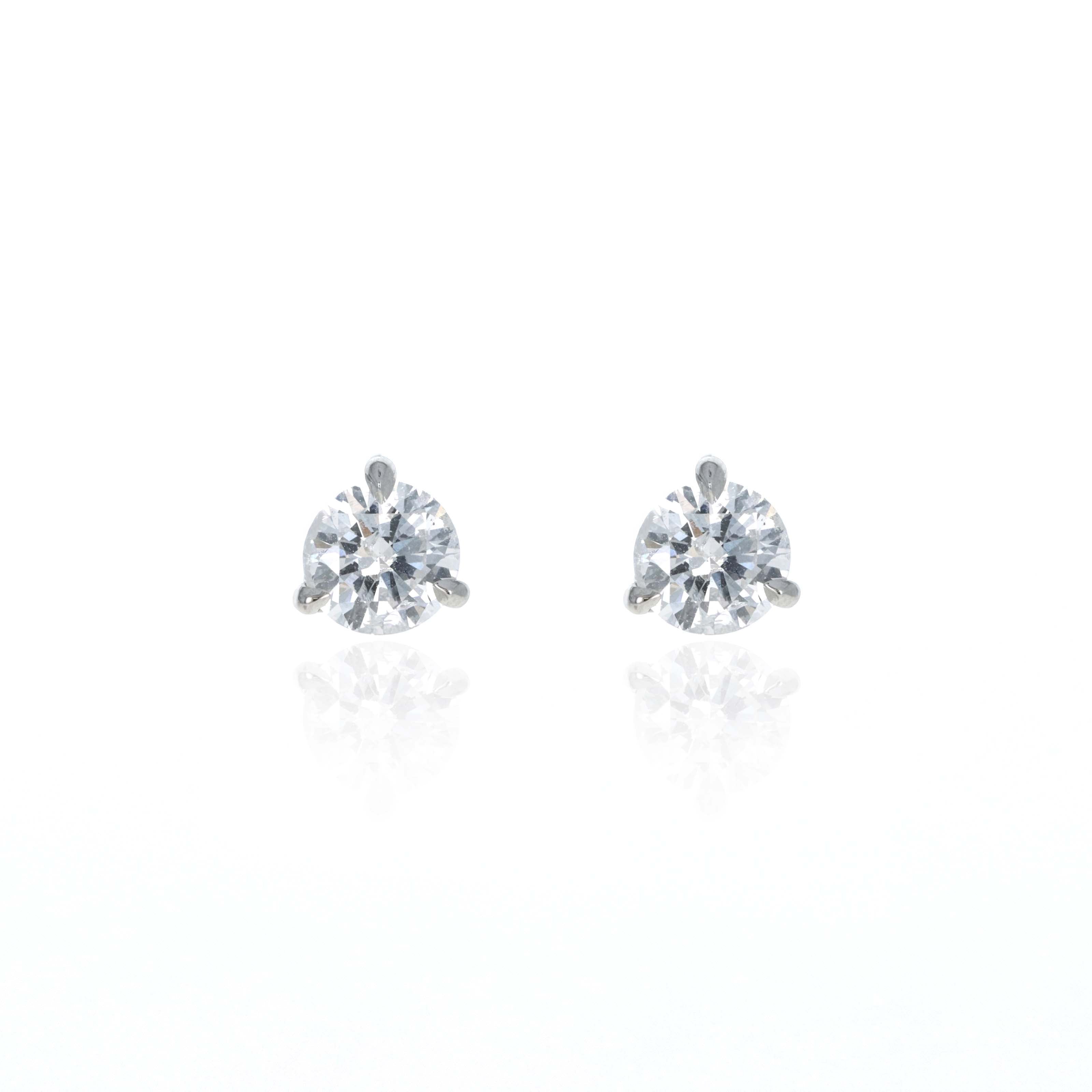 14K White Gold 1.47 Carat Three Prong Martini Studs - Queen May