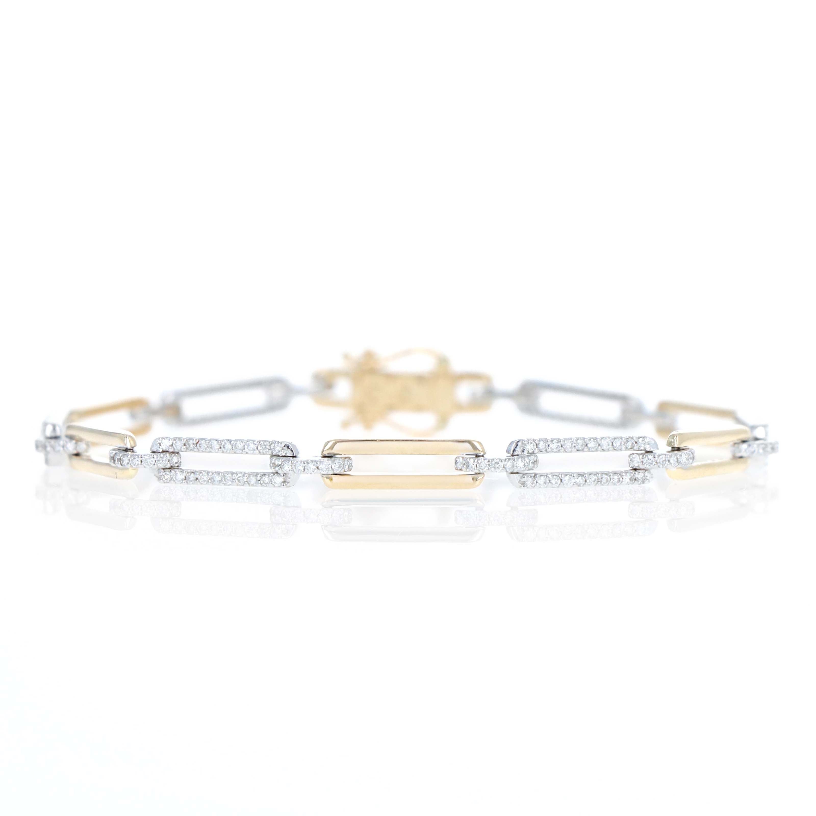 14K Gold Two Tone 0.87 Carat Diamond Paperclip Link Bracelet