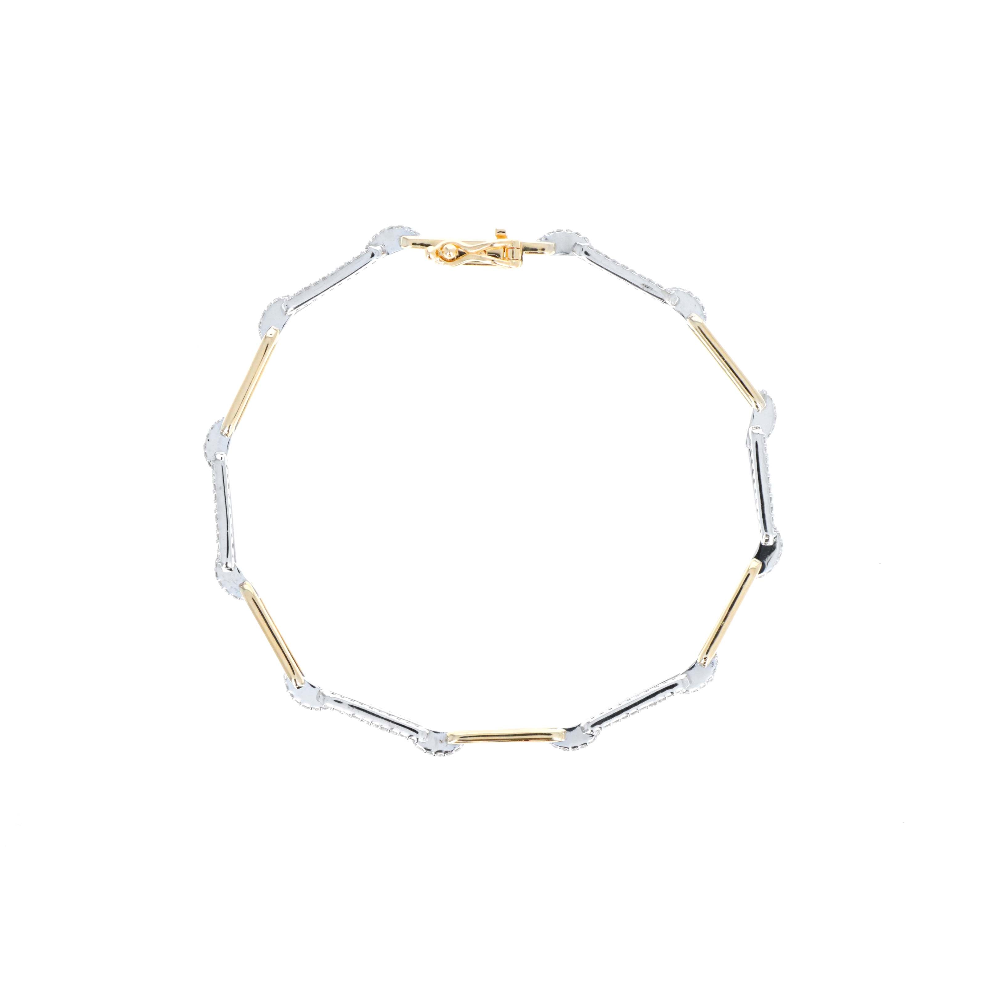 14K Gold Two Tone 0.87 Carat Diamond Paperclip Link Bracelet