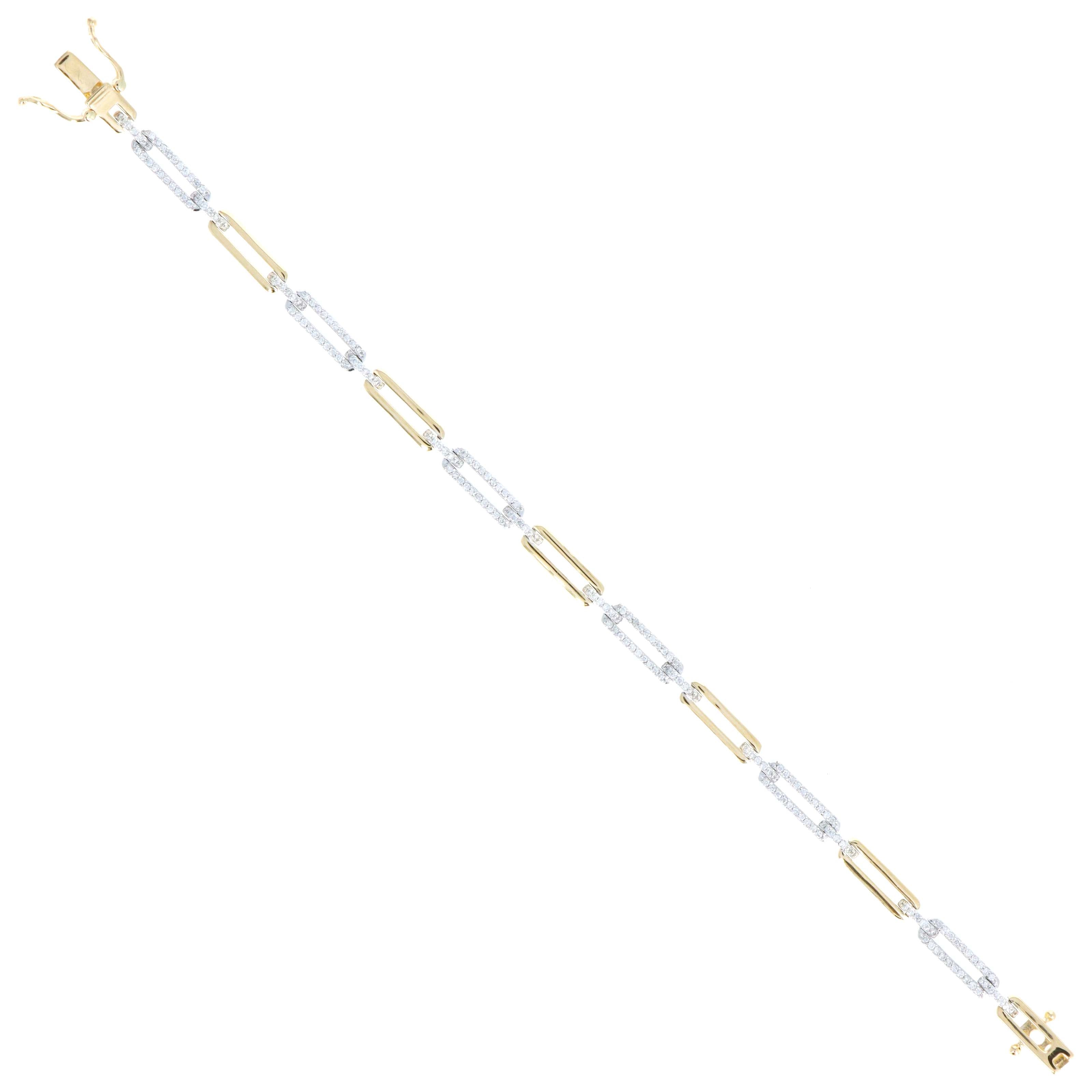 14K Gold Two Tone 0.87 Carat Diamond Paperclip Link Bracelet