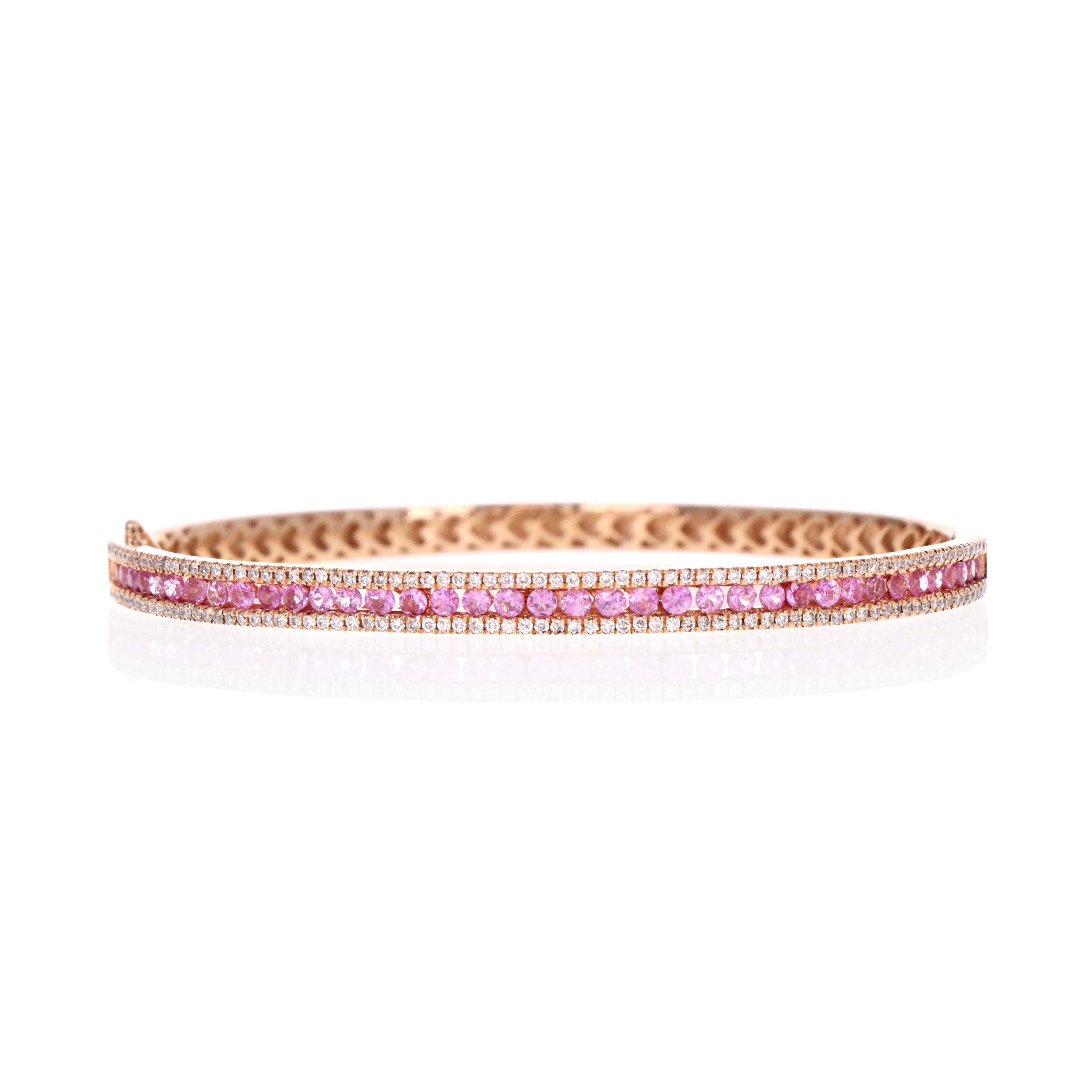 18K Rose Gold 2 Carat Pink Sapphire Diamond Accent Bangle - Queen May