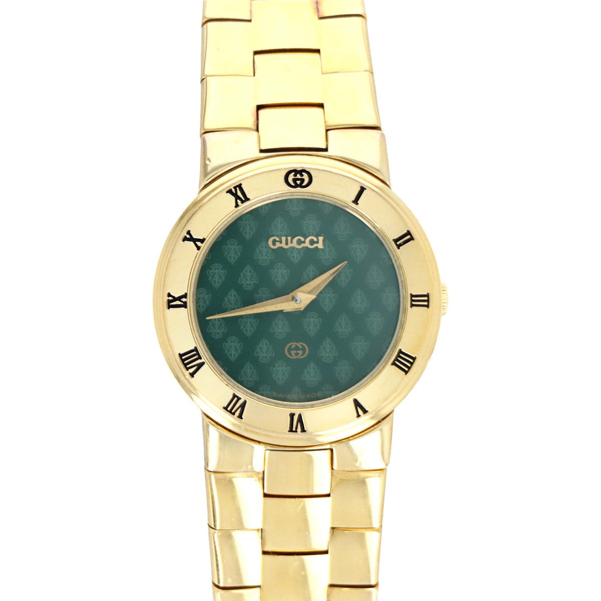Rare Gucci 3300L Green Crest Pattern Dial Watch - Queen May