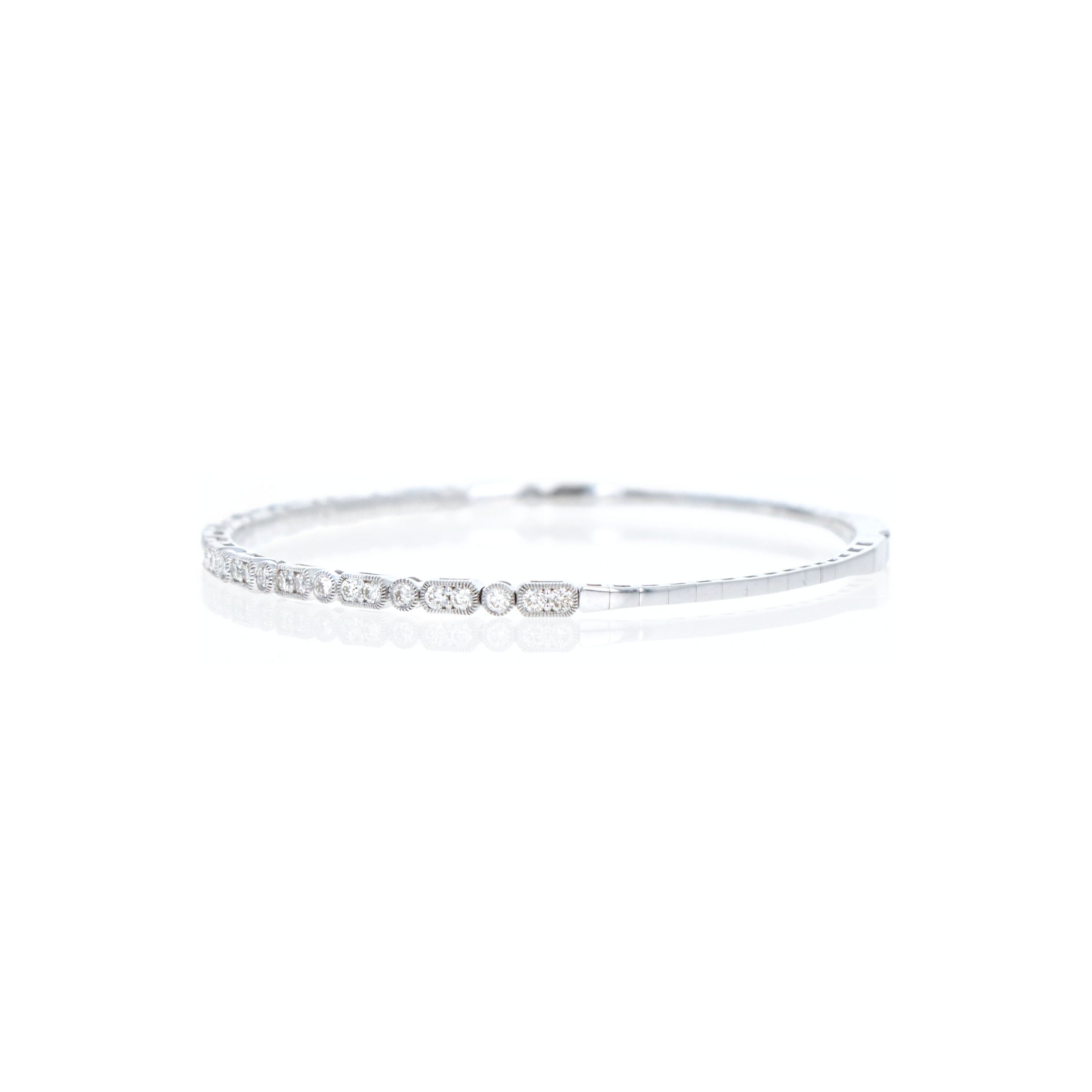 14K White Gold 1 Carat Round Brilliant Diamond Bangle