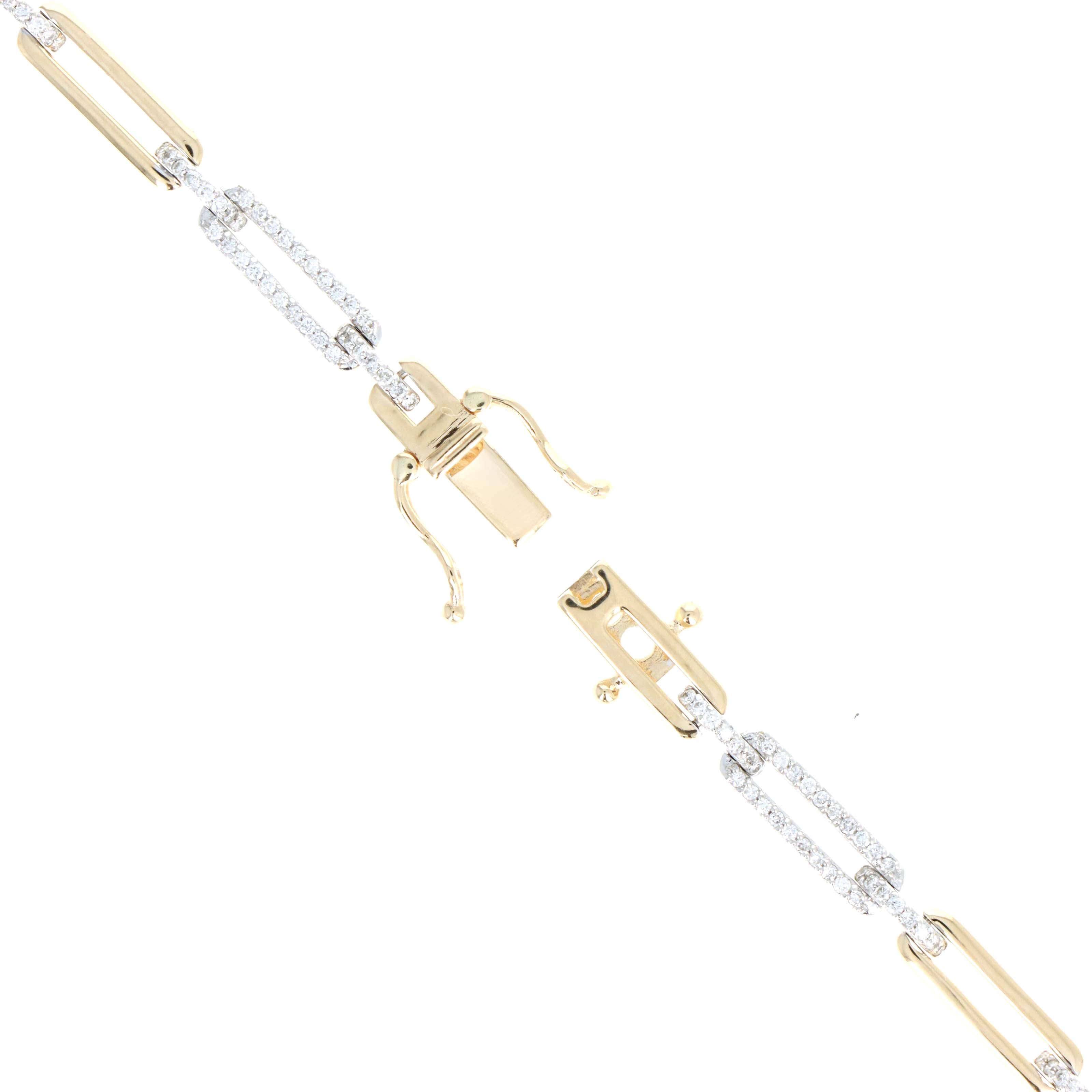 14K Gold Two Tone 0.87 Carat Diamond Paperclip Link Bracelet