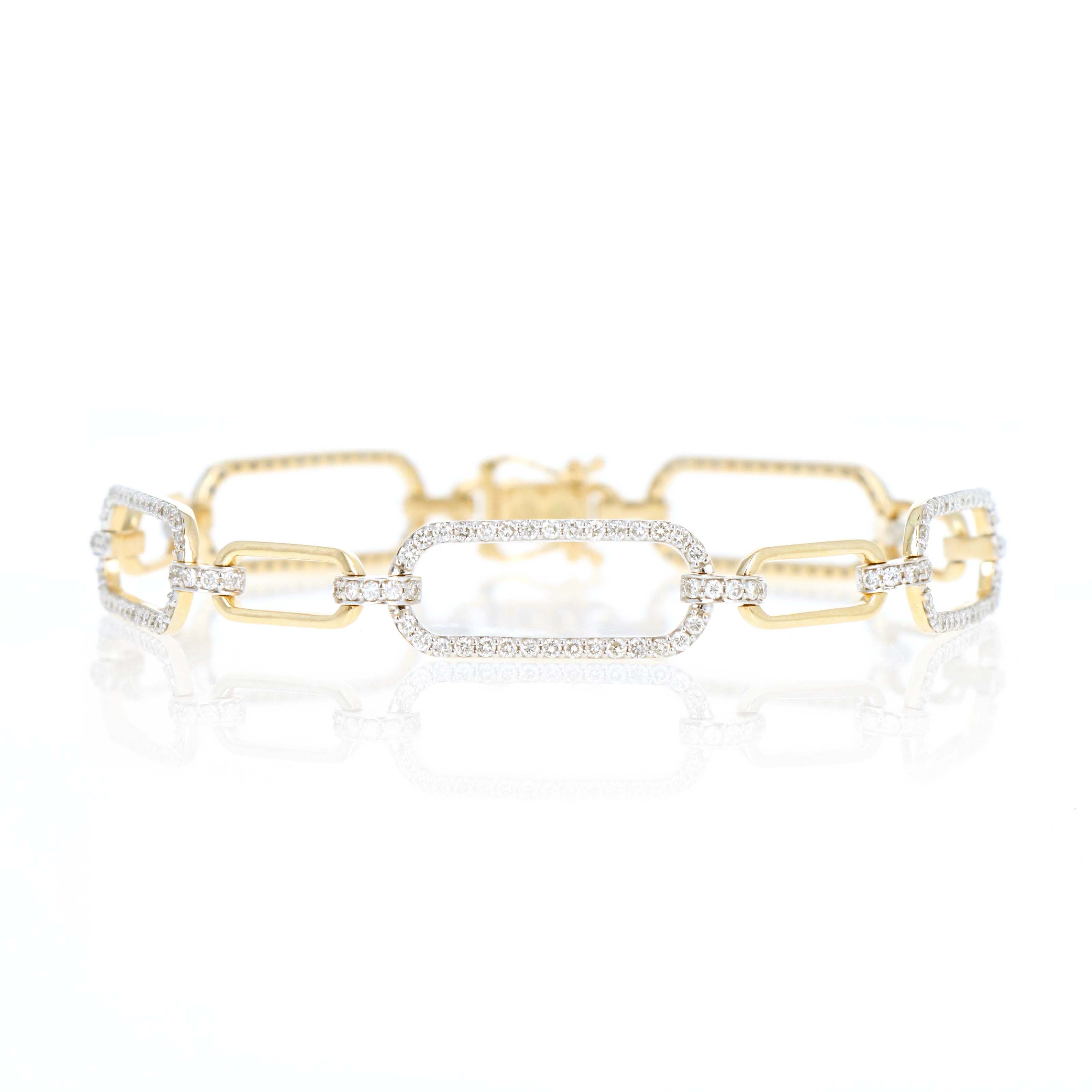 14K Yellow Gold 1.67 Carat Diamond Paperclip Link Bracelet