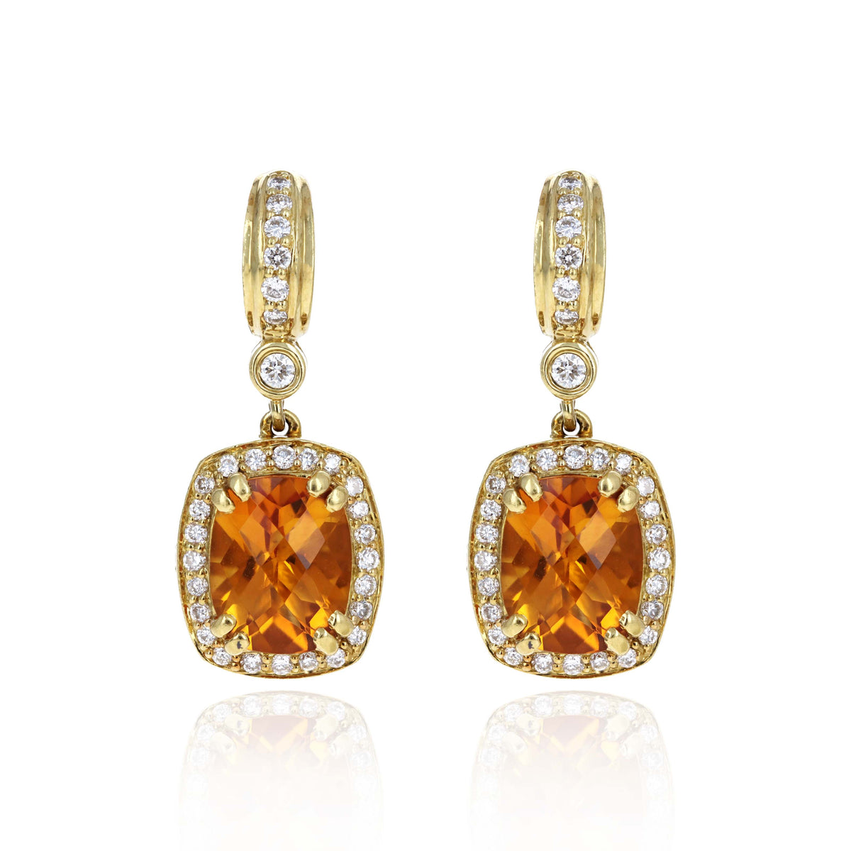 18K Yellow Gold Citrine & Diamond Drop Earrings