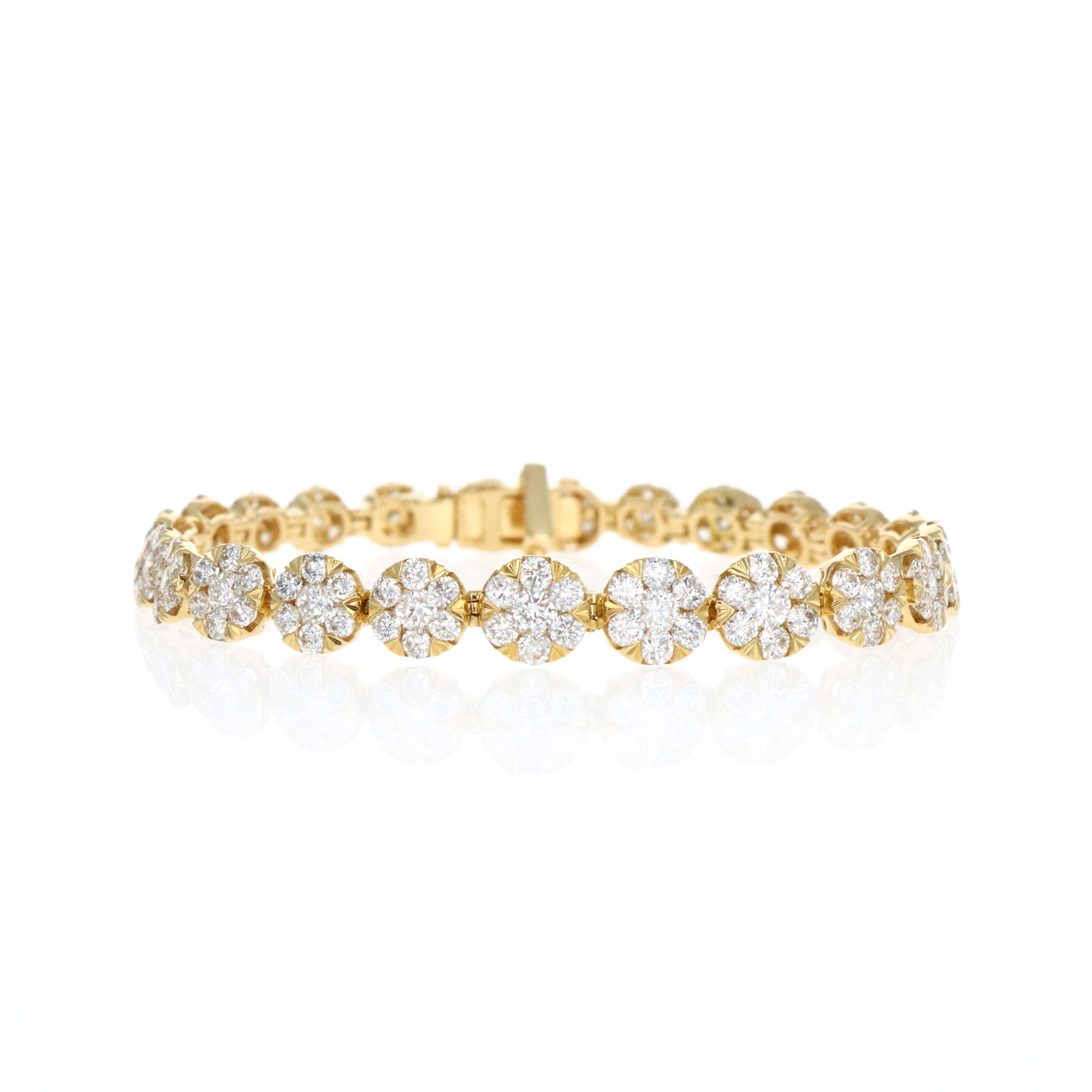 18K Yellow Gold 8.88 Carat Flower Cluster Graduated Bracelet - Queen May