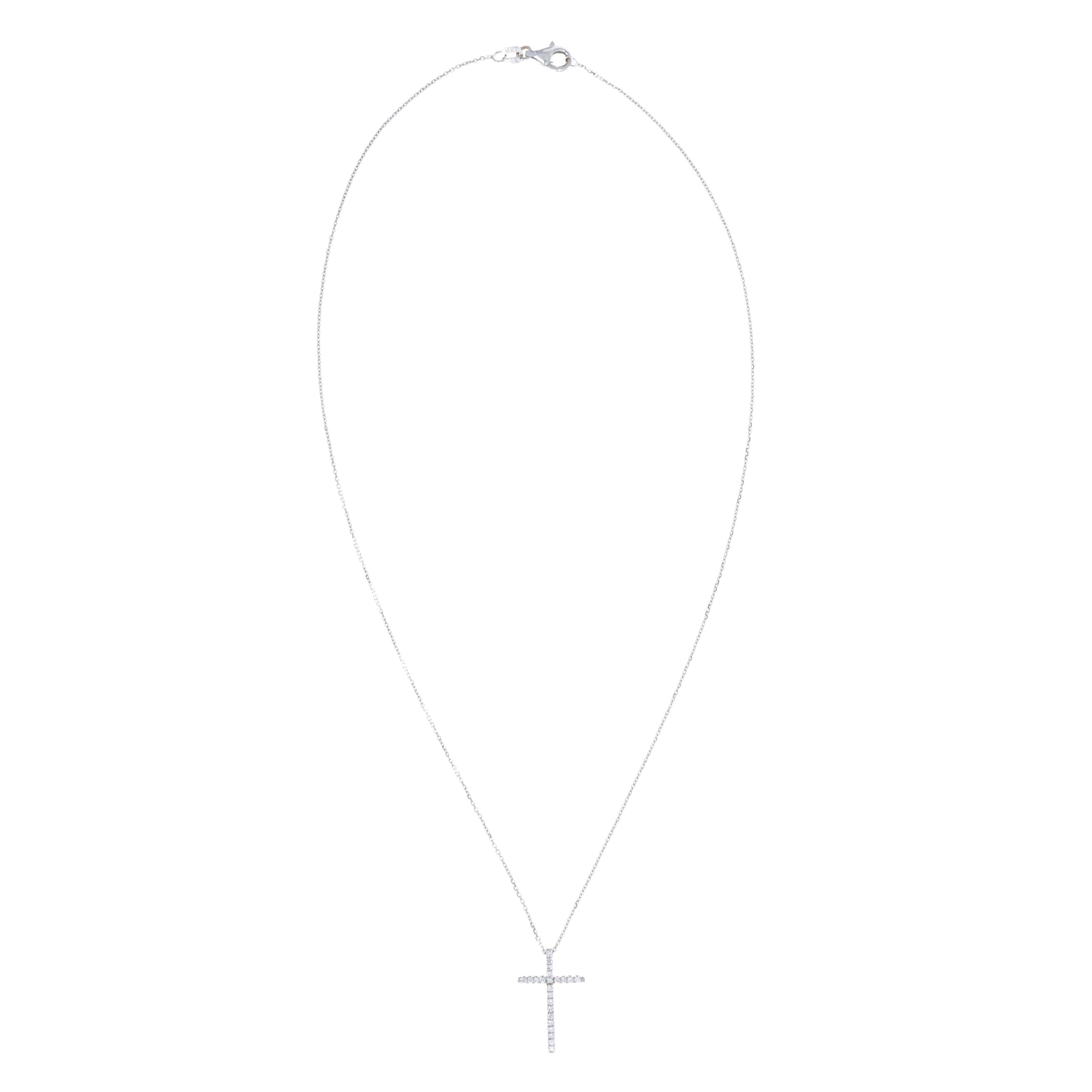 18K White Gold 0.07 Carat Diamond Cross Pendant Necklace - Queen May