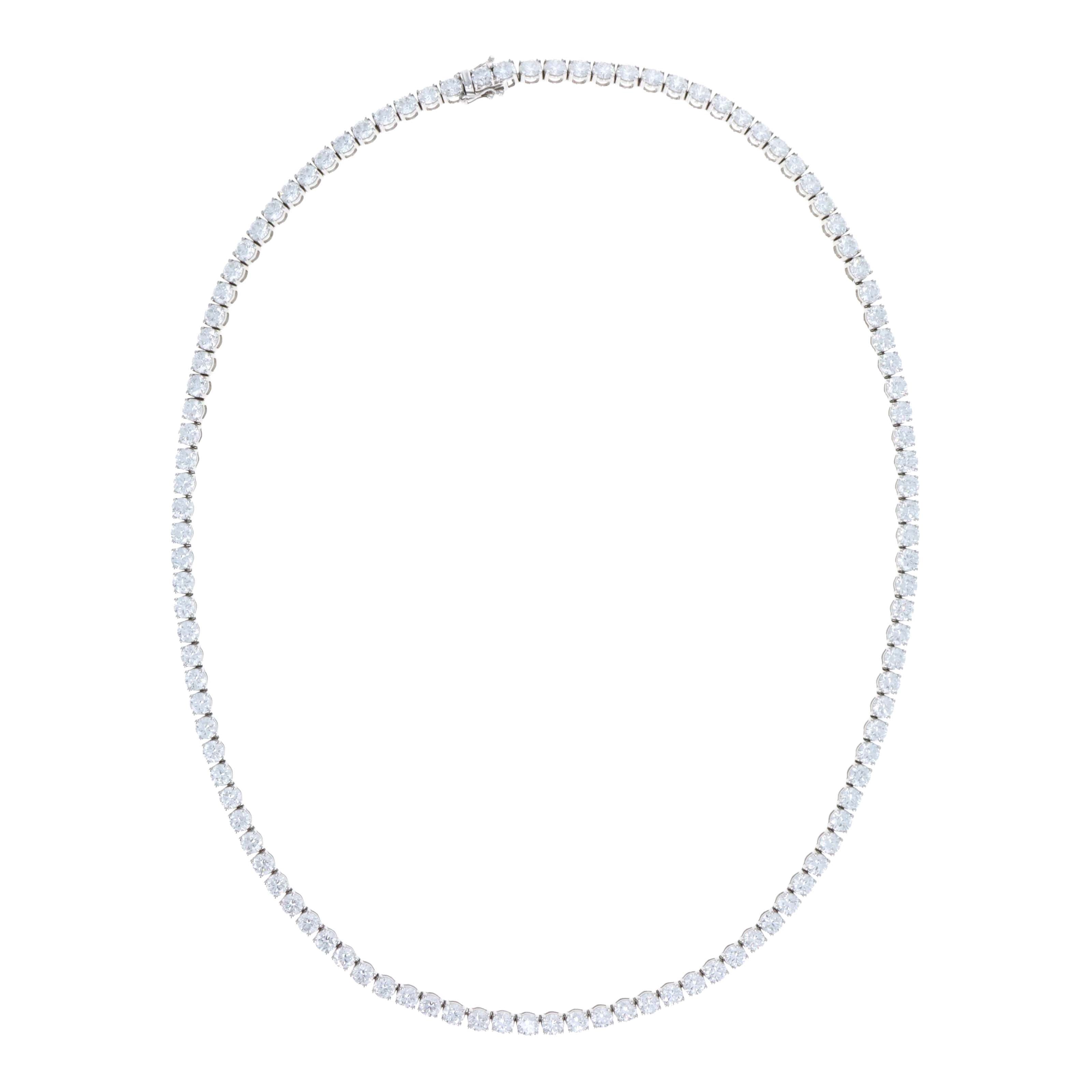 Lab Grown 29.5 Carat Round Diamond Tennis Necklace 14K White Gold - Queen May