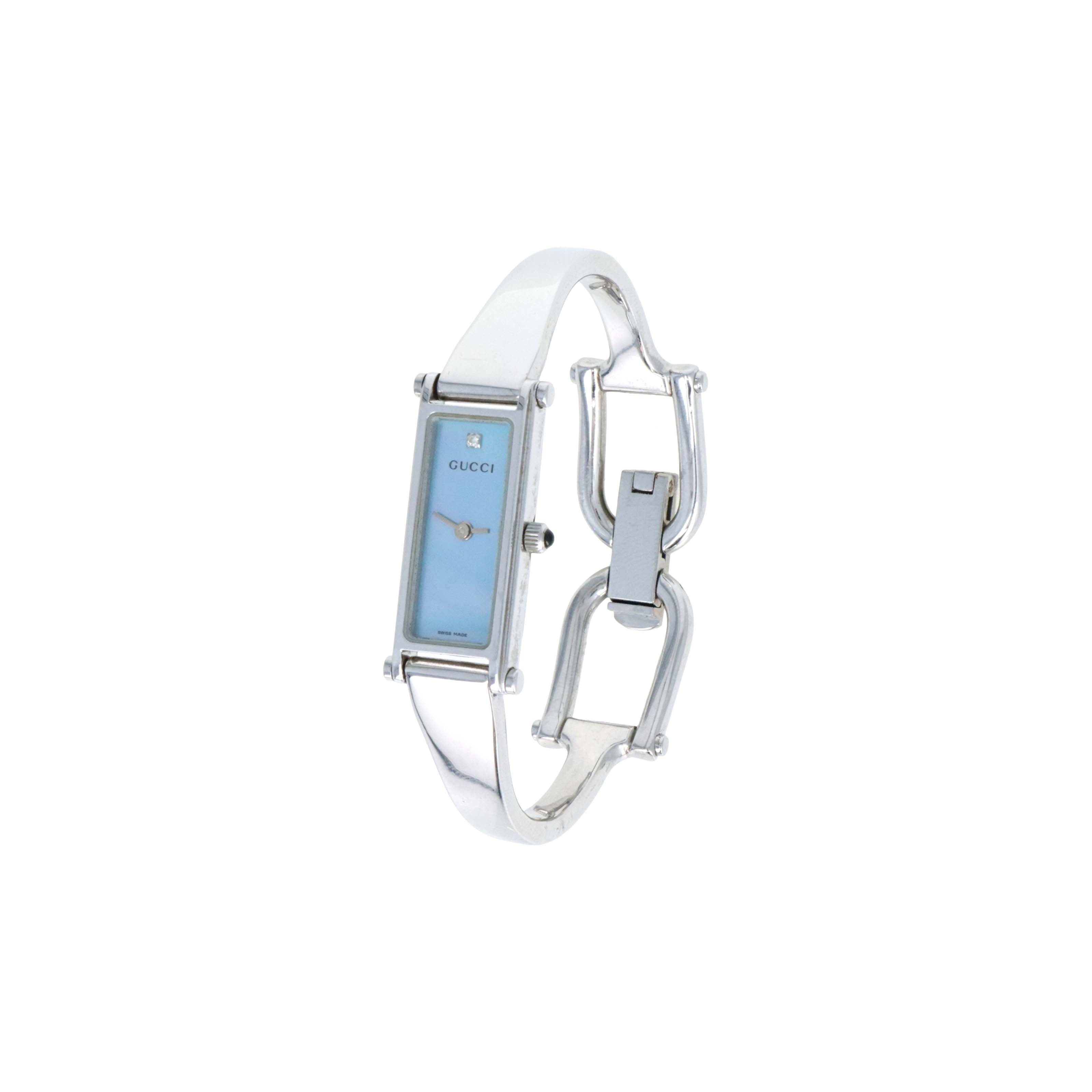 Gucci 1500L Mother of Pearl GG Dial Horsebit Bangle Watch - Queen May