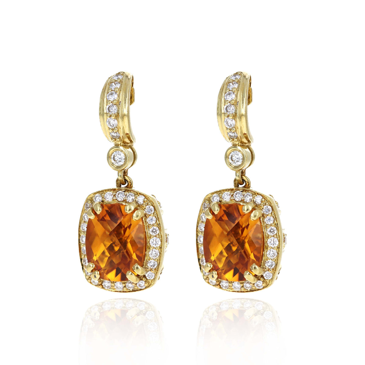 18K Yellow Gold Citrine & Diamond Drop Earrings