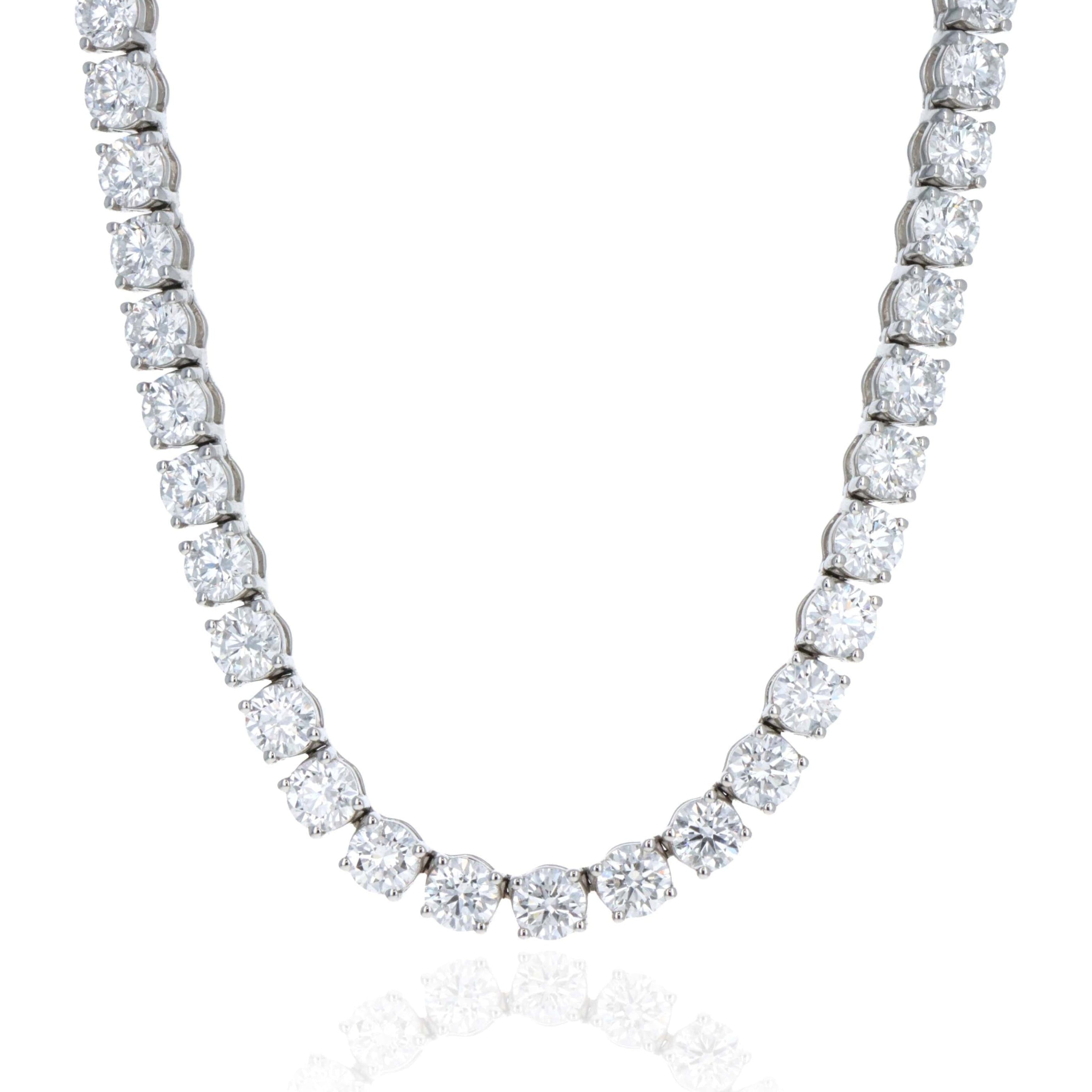 Lab Grown 29.5 Carat Round Diamond Tennis Necklace 14K White Gold - Queen May