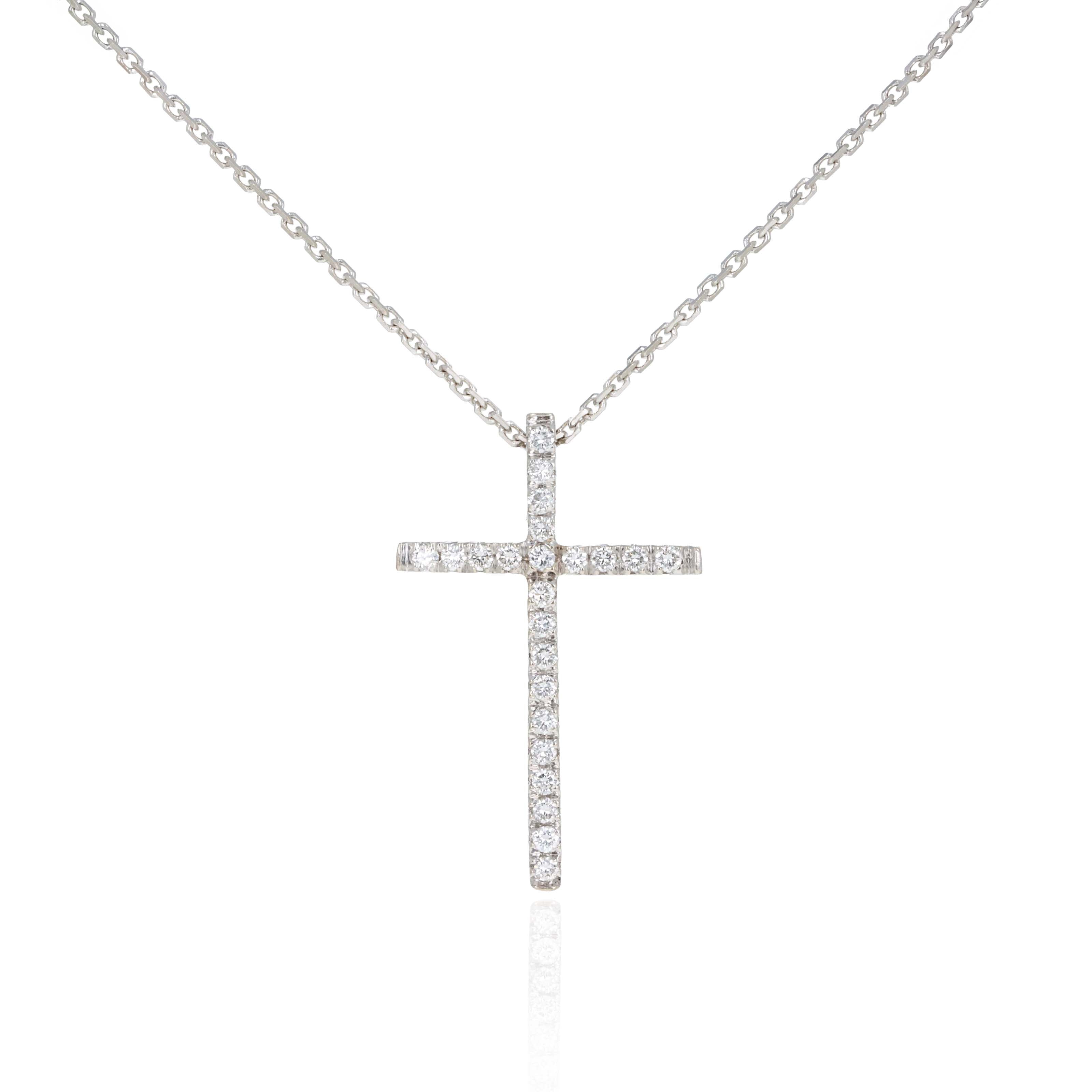 18K White Gold 0.07 Carat Diamond Cross Pendant Necklace - Queen May