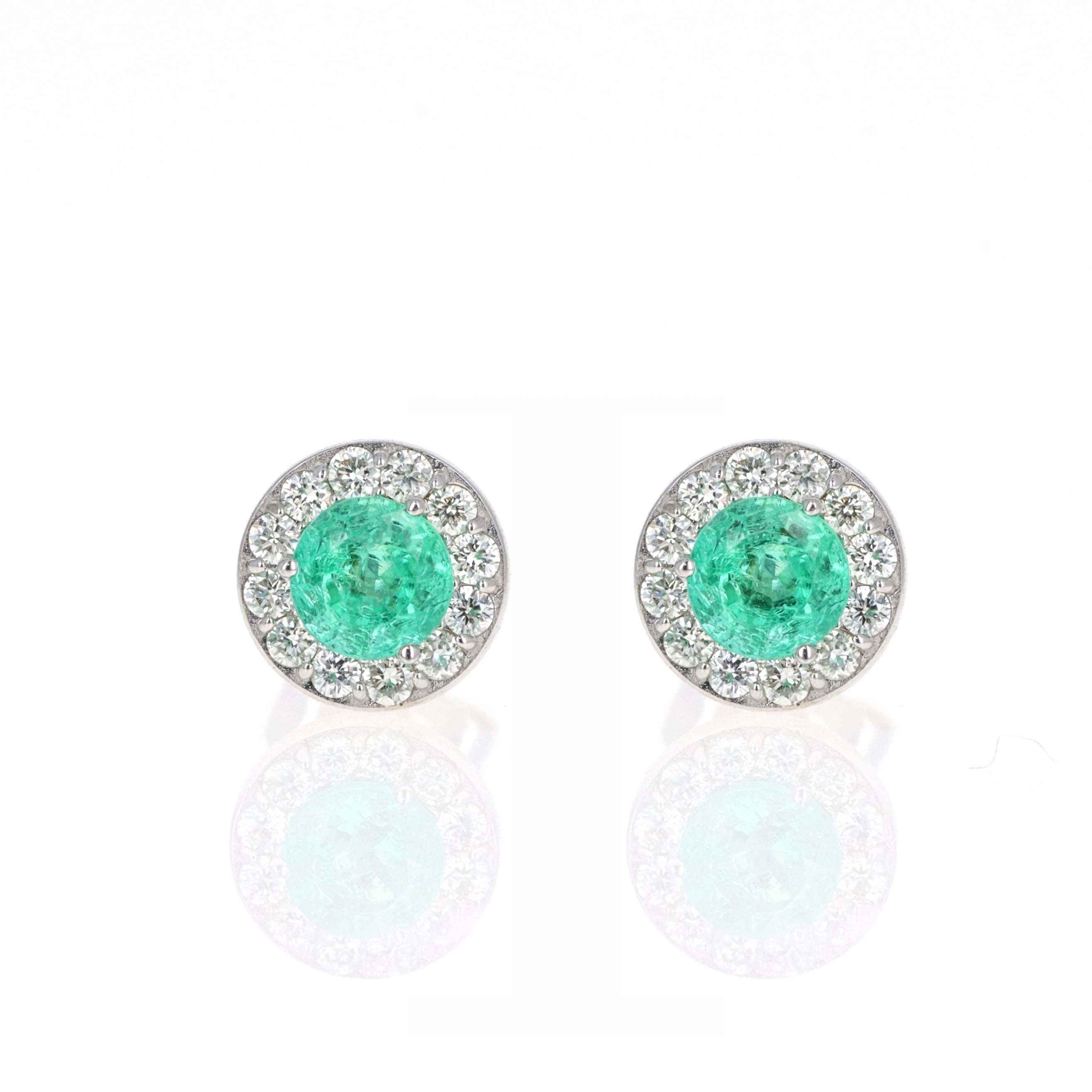 14K White Gold Diamond Halo Birth Stone Stud Earrings - Queen May