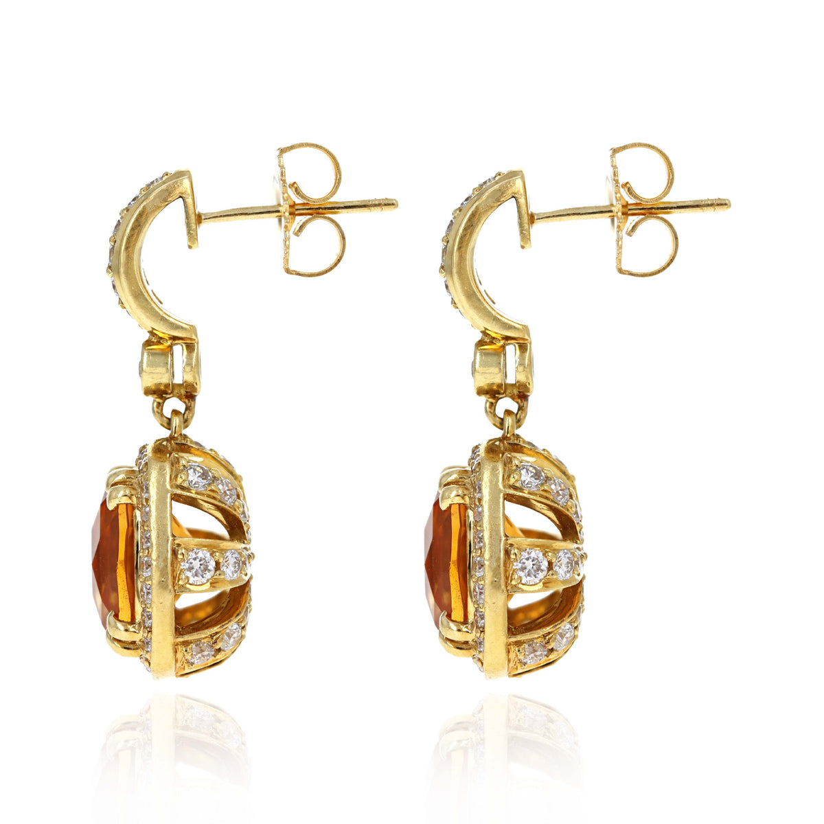 18K Yellow Gold Citrine & Diamond Drop Earrings