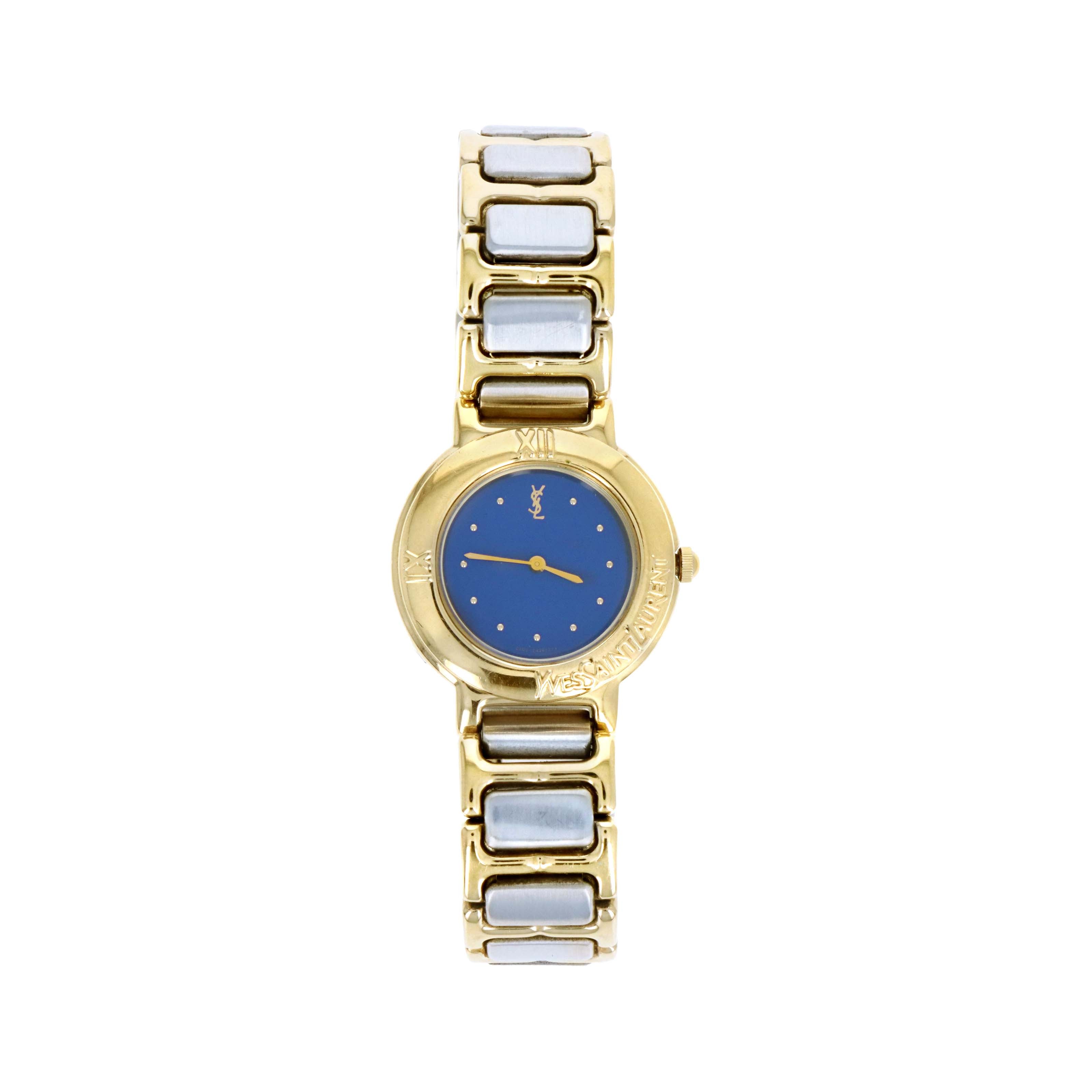 Vintage Yves Saint Laurent Two-Tone Blue Dial Ladies Watch 1990s - Queen May