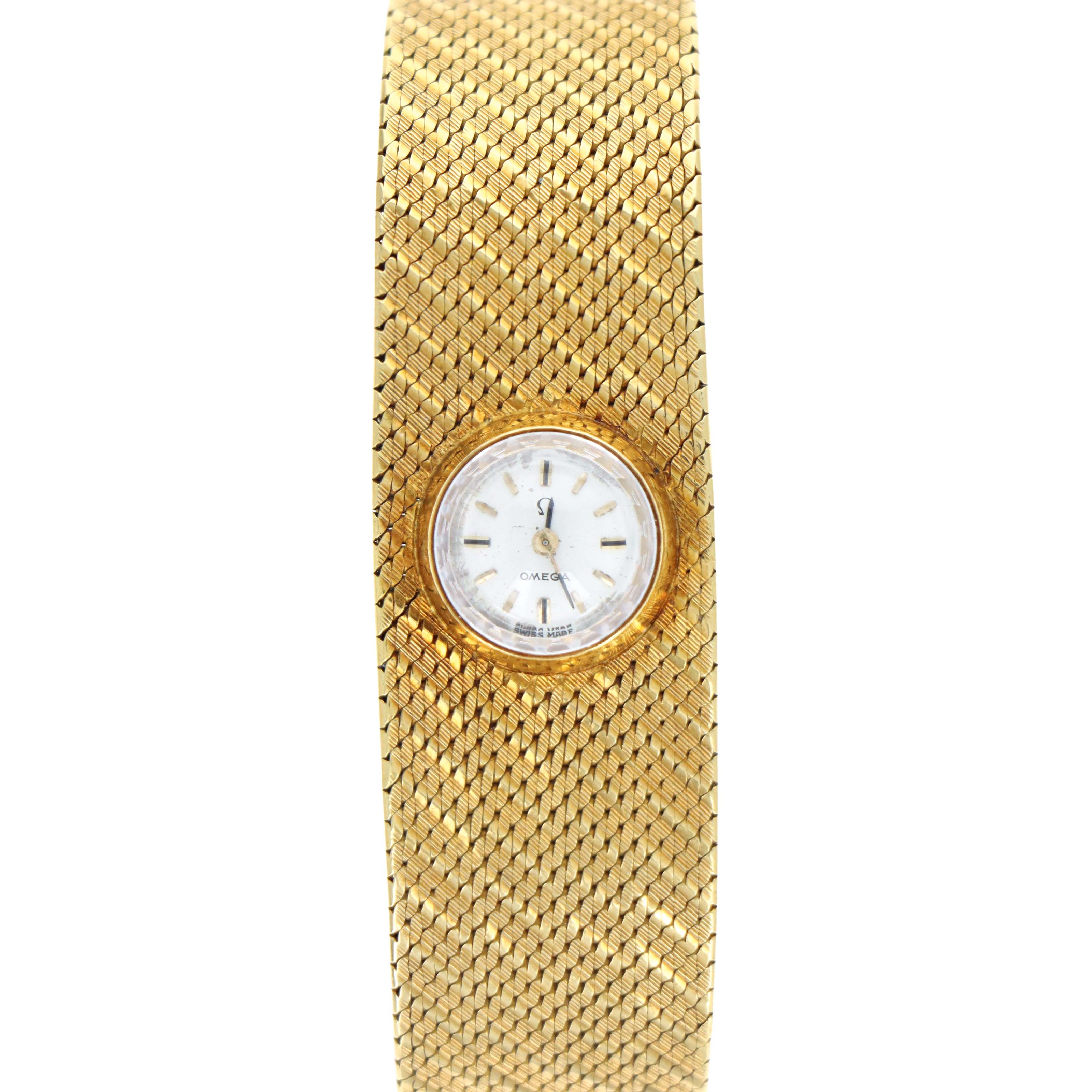 Vintage 18K Yellow Gold Woven Mesh Bracelet Omega Watch