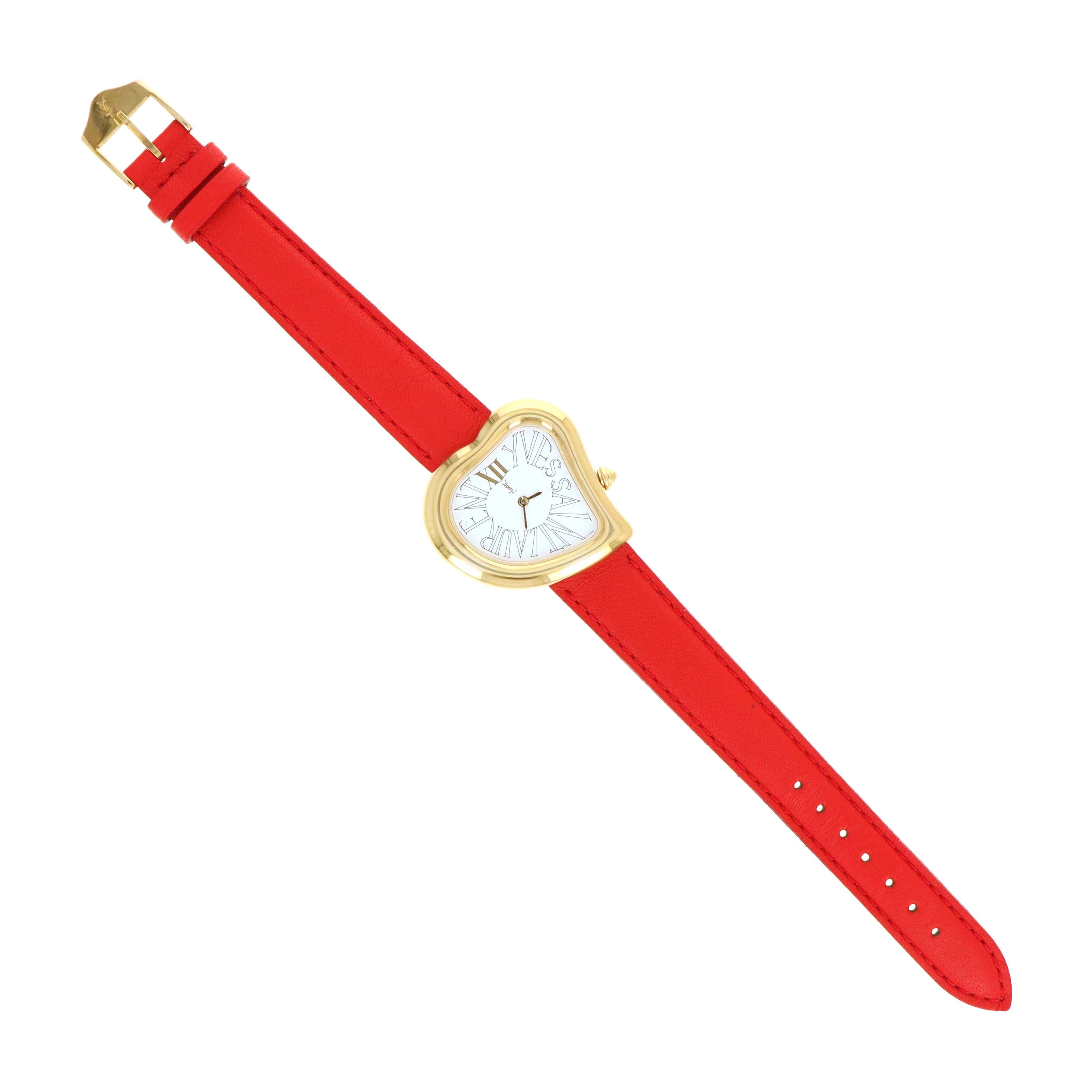 Vintage Rare Yves Saint Laurent Heart Watch with Red Leather Strap - Queen May