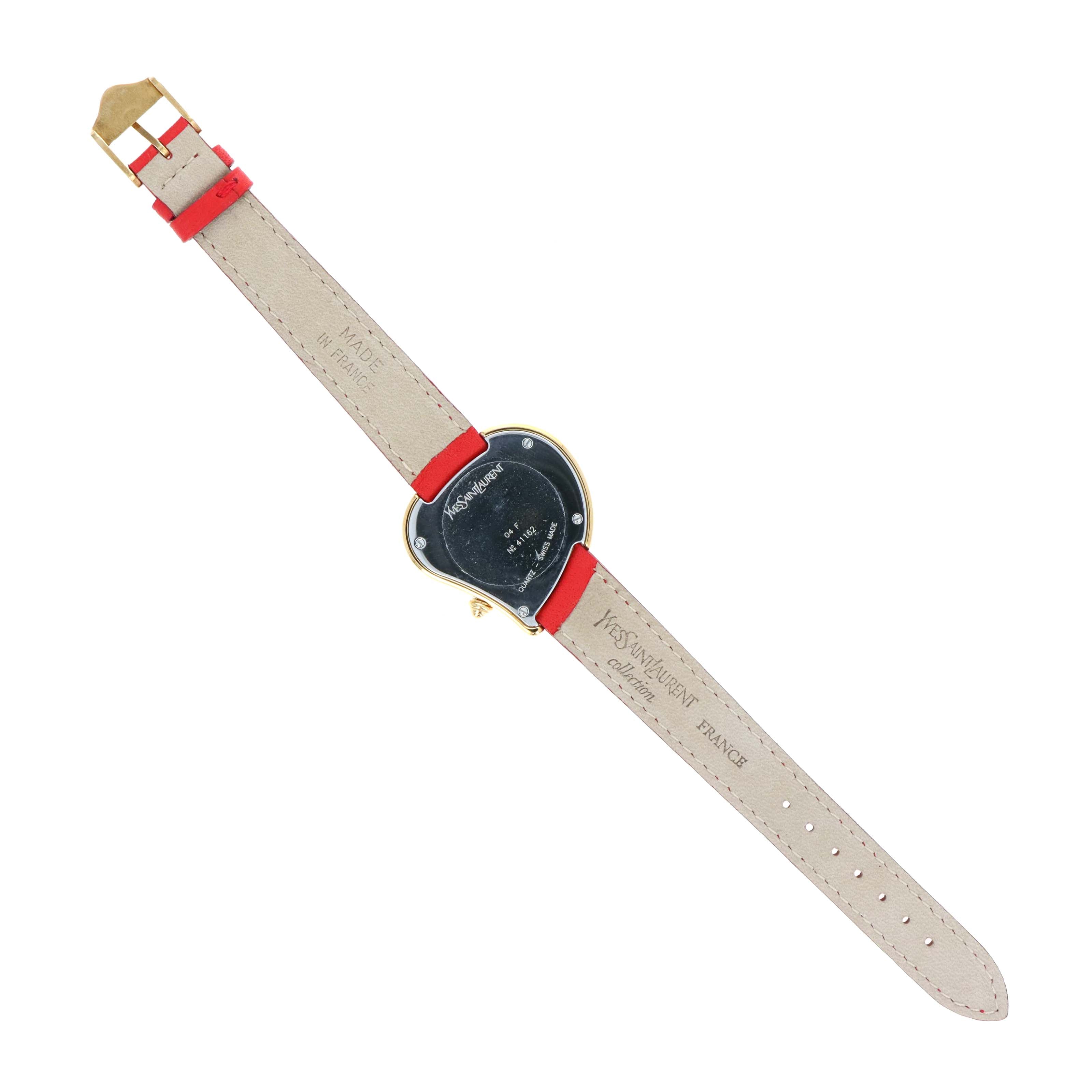 Vintage Rare Yves Saint Laurent Heart Watch with Red Leather Strap - Queen May