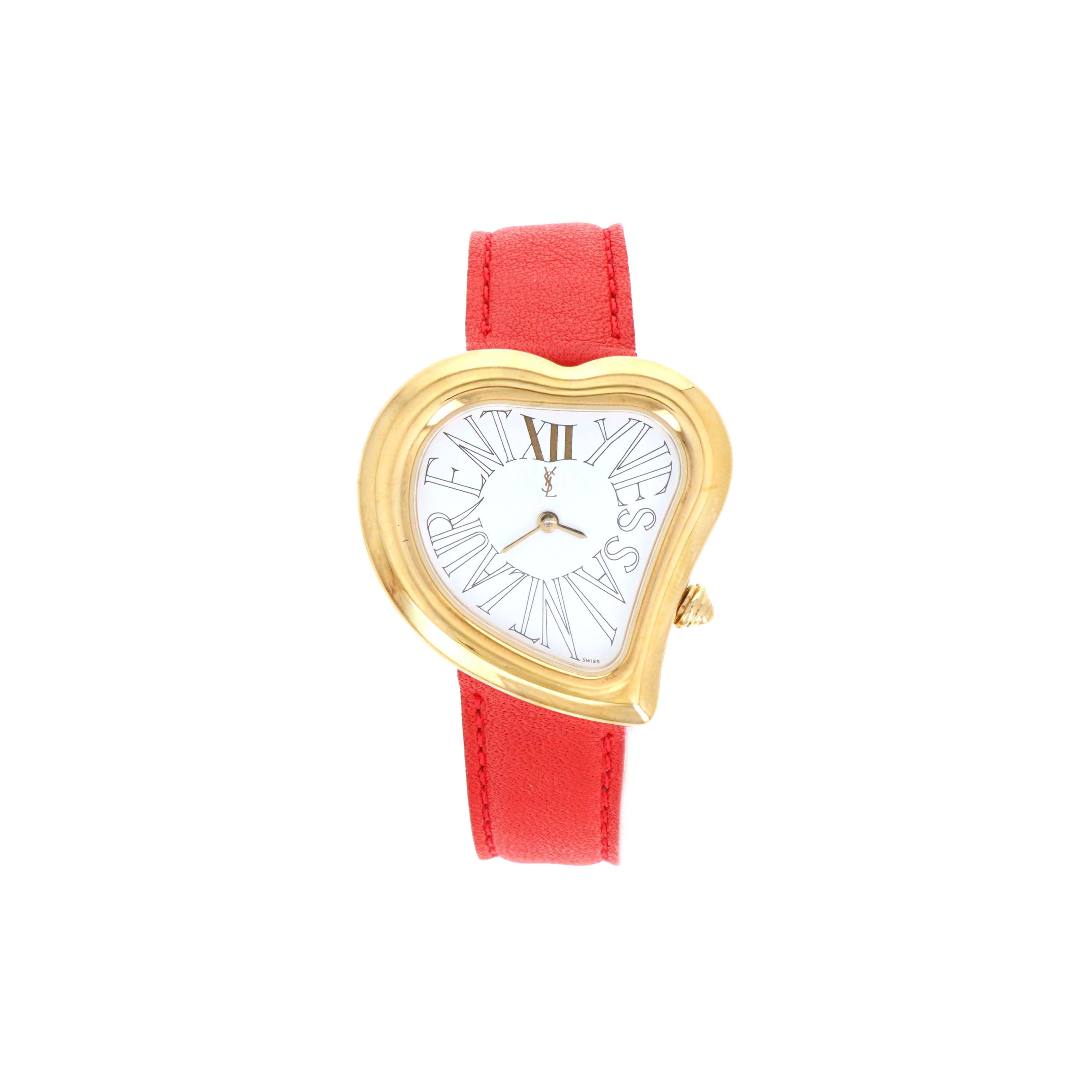 Vintage Rare Yves Saint Laurent Heart Watch with Red Leather Strap - Queen May