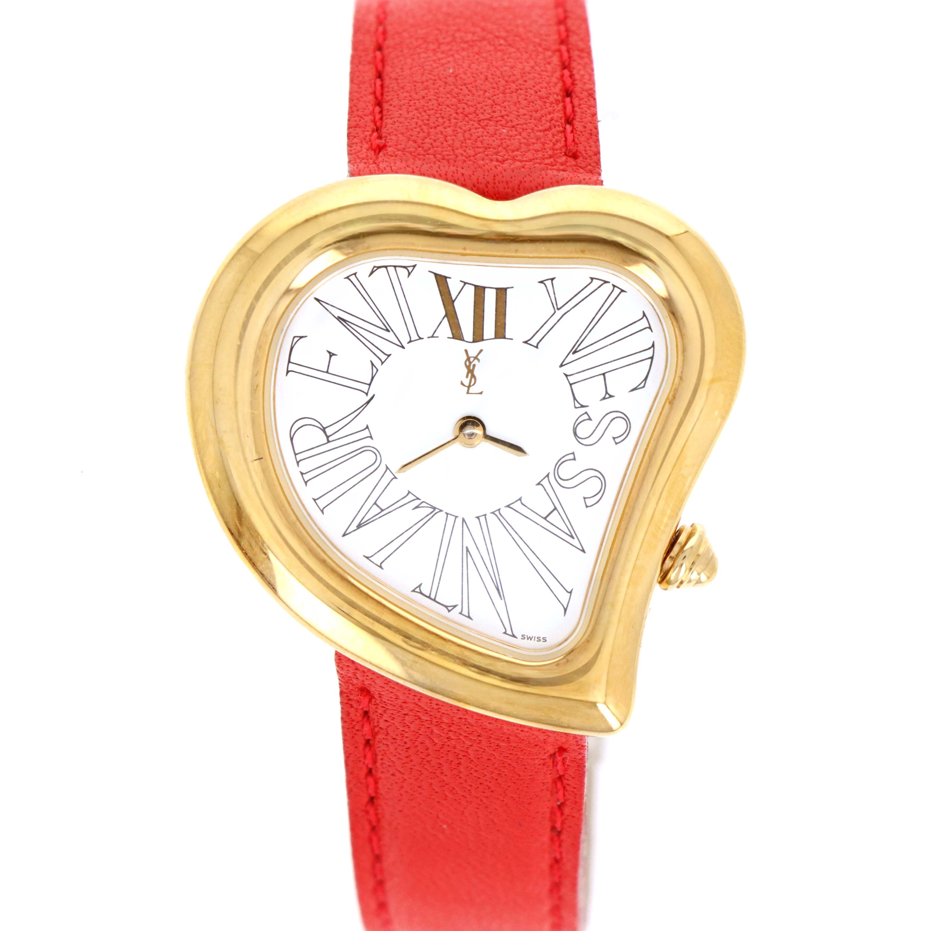 Vintage Rare Yves Saint Laurent Heart Watch with Red Leather Strap - Queen May