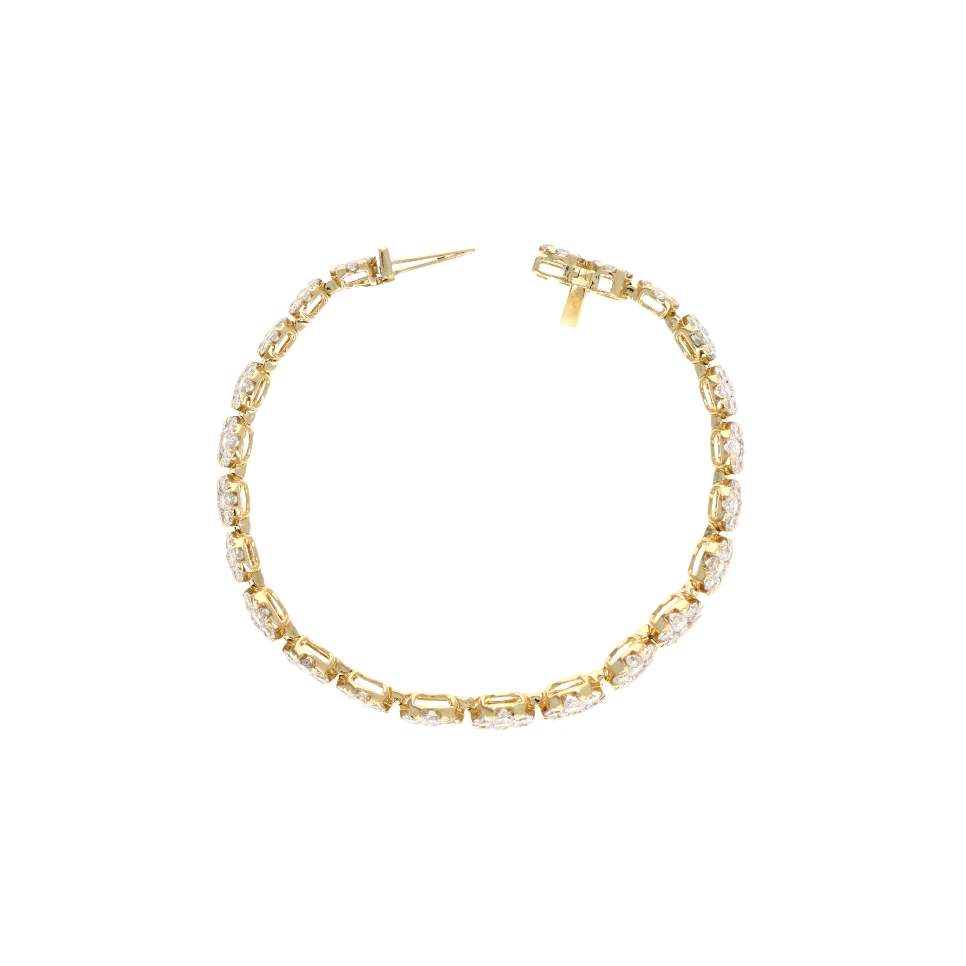 18K Yellow Gold 8.88 Carat Flower Cluster Graduated Bracelet - Queen May