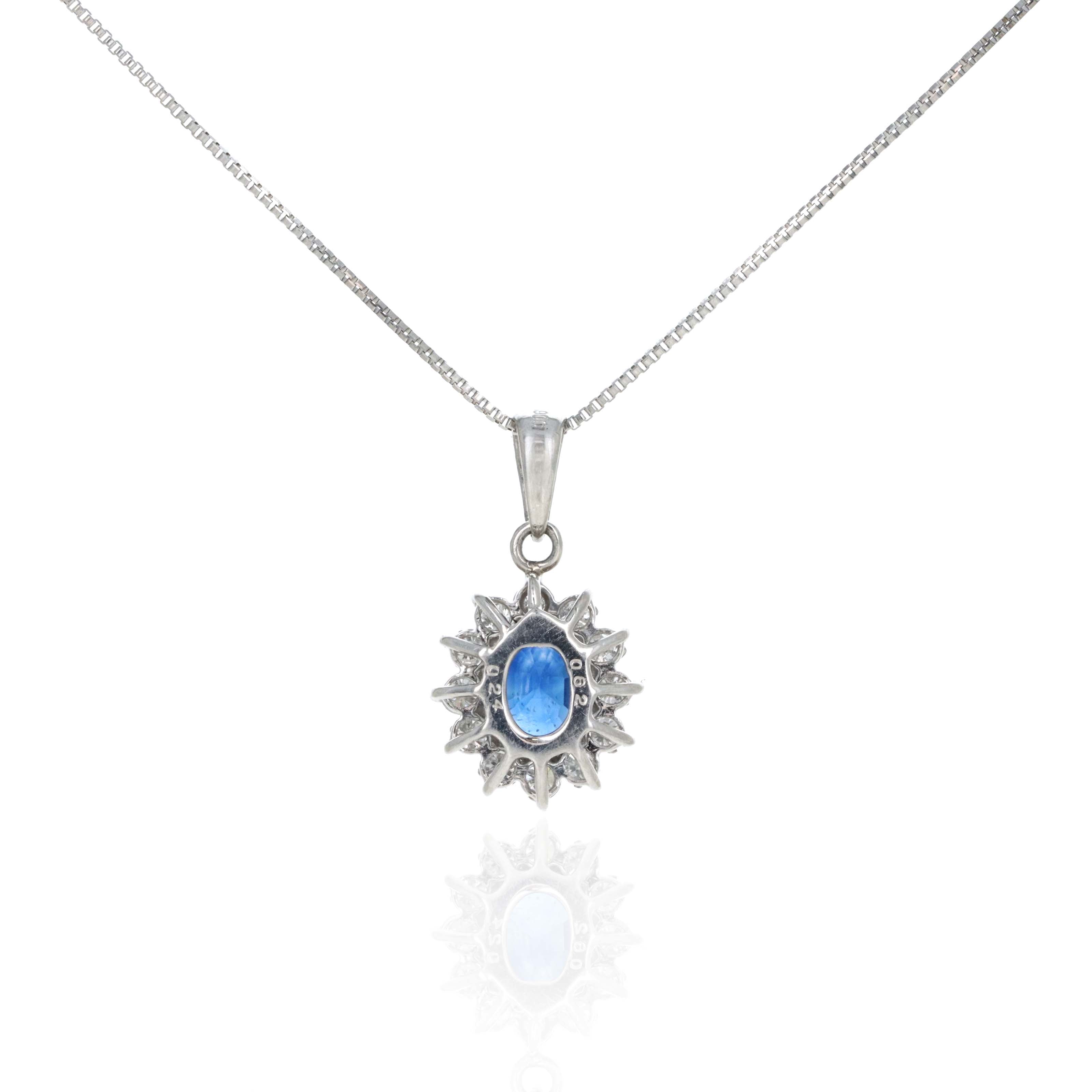 Platinum 0.62 Carat Oval Sapphire Diamond Halo Pendant Necklace - Queen May