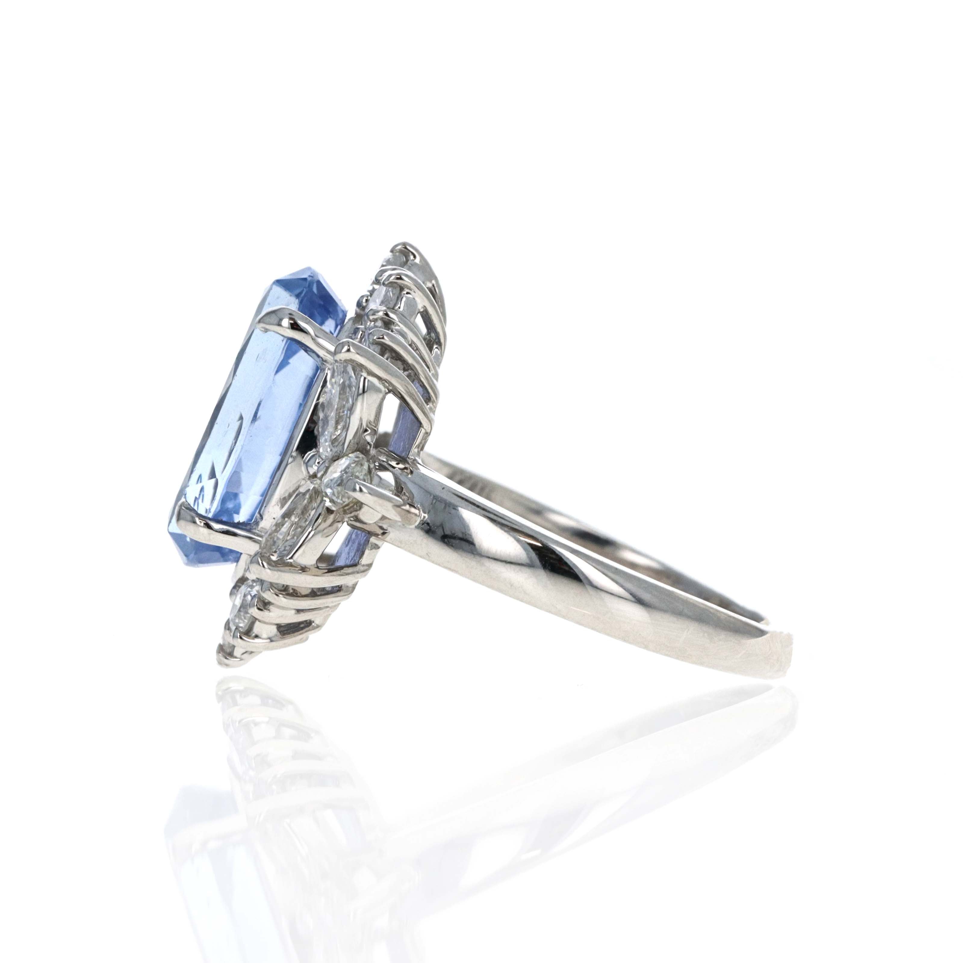 Platinum 5.49 Carat Oval Sapphire Diamond Marquise Halo Ring - Queen May
