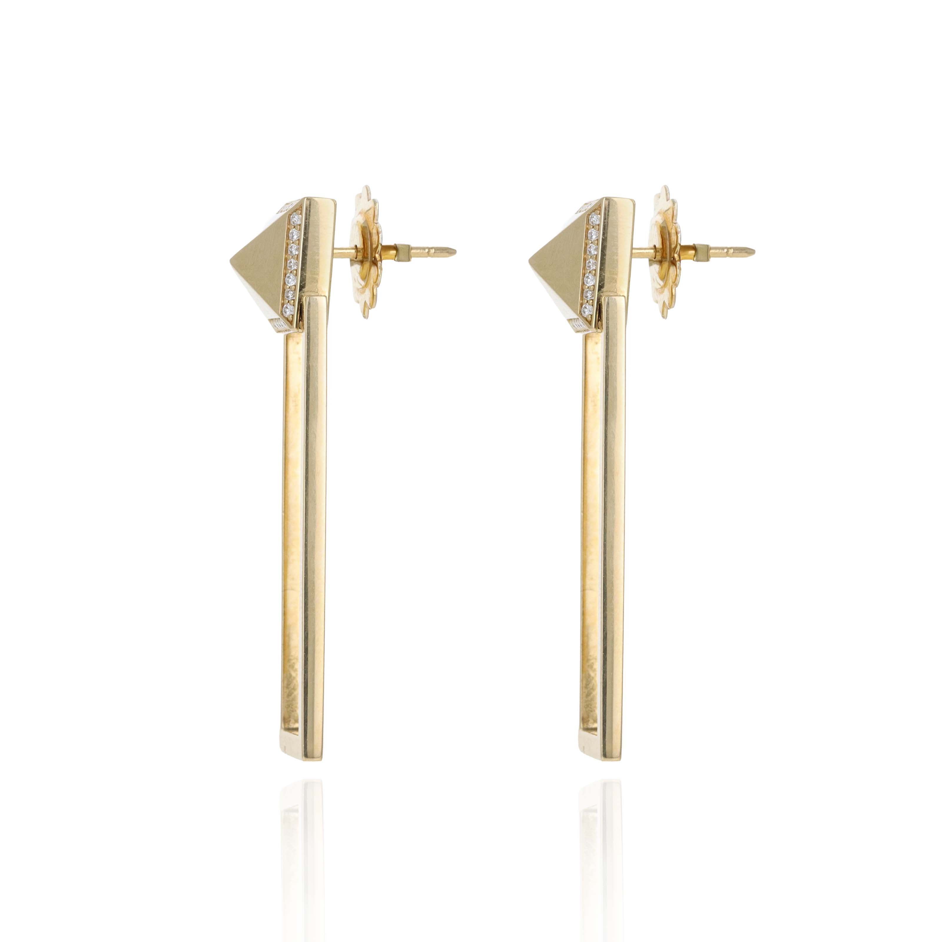 Roberto Coin 18K Yellow Gold 0.10 Carat Diamond Framed Obelisco Pyramid Dangle Earrings - Queen May
