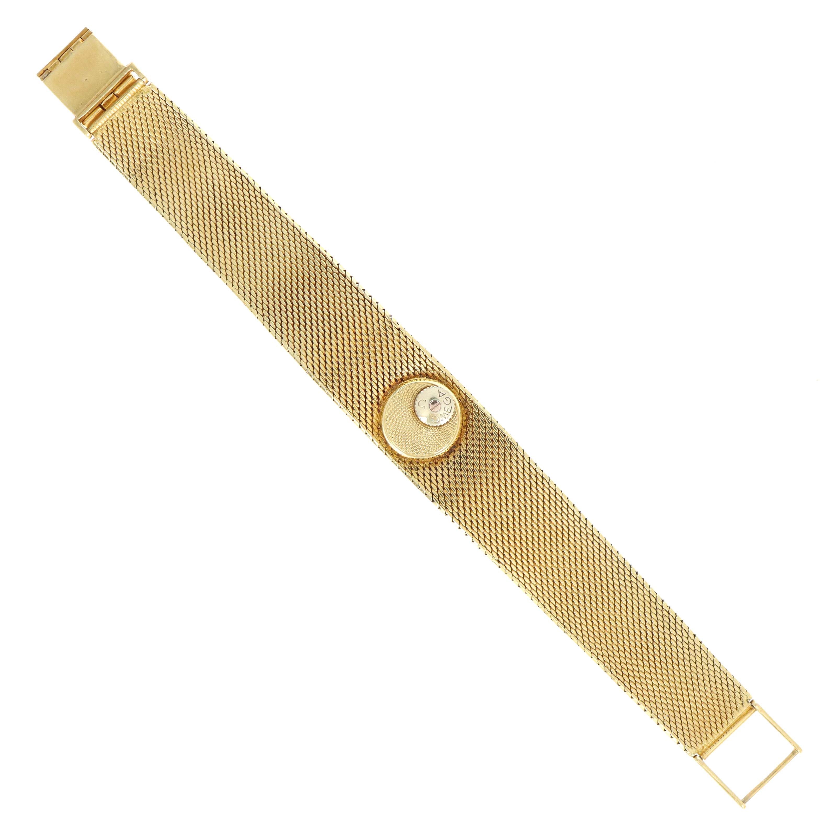 Vintage 18K Yellow Gold Woven Mesh Bracelet Omega Watch