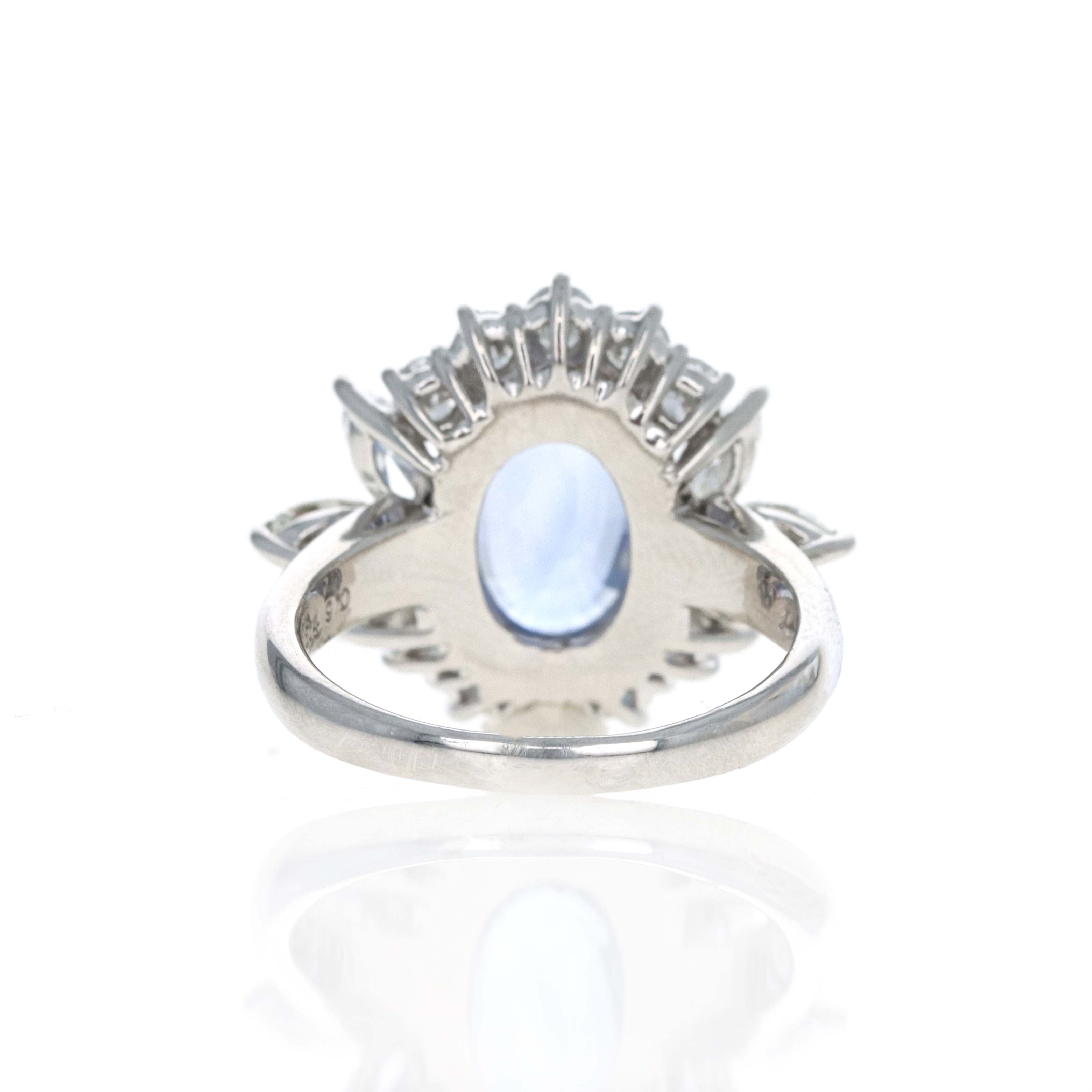 Platinum 5.49 Carat Oval Sapphire Diamond Marquise Halo Ring - Queen May