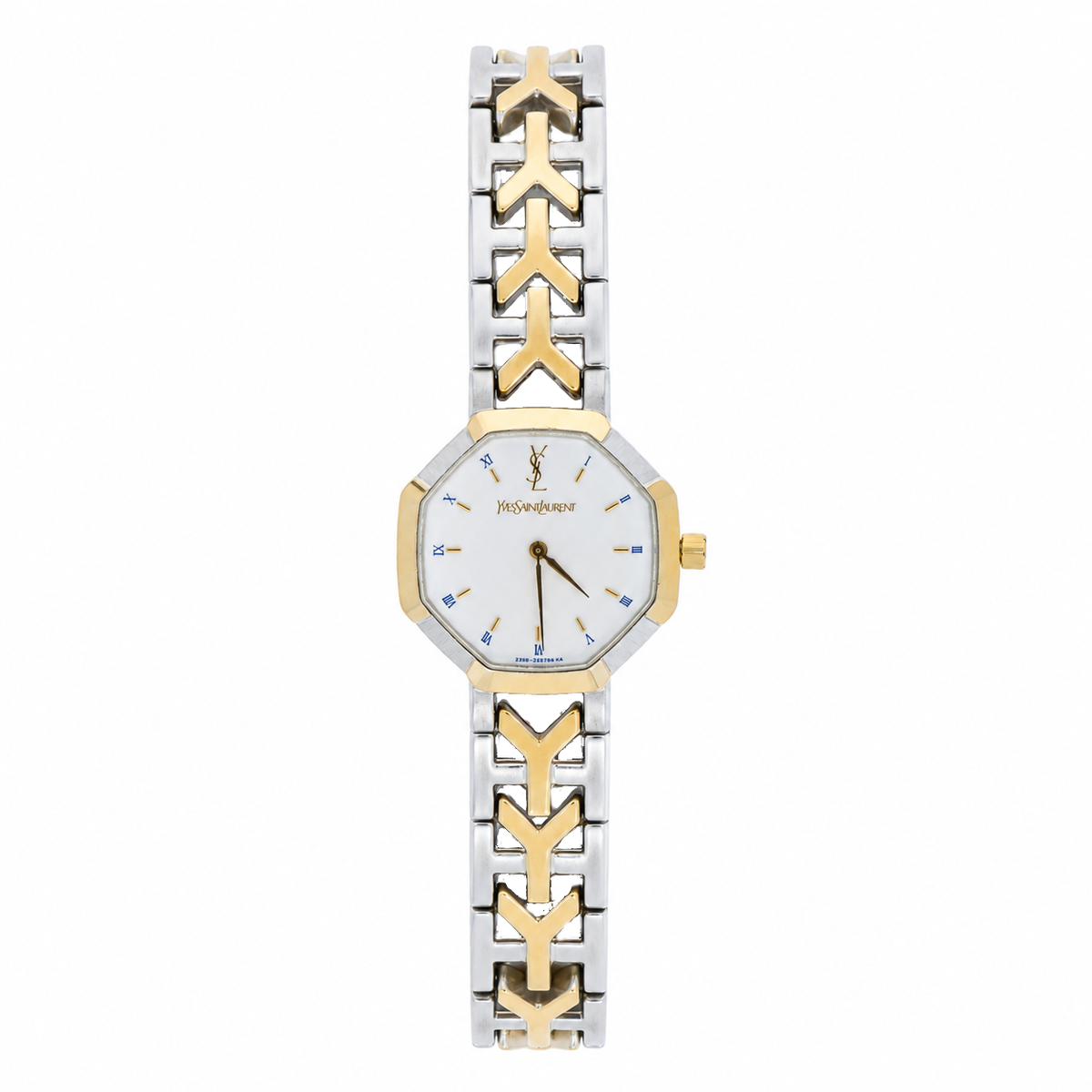 Yves Saint Laurent Octagon Two Tone Watch Blue Marker Dial